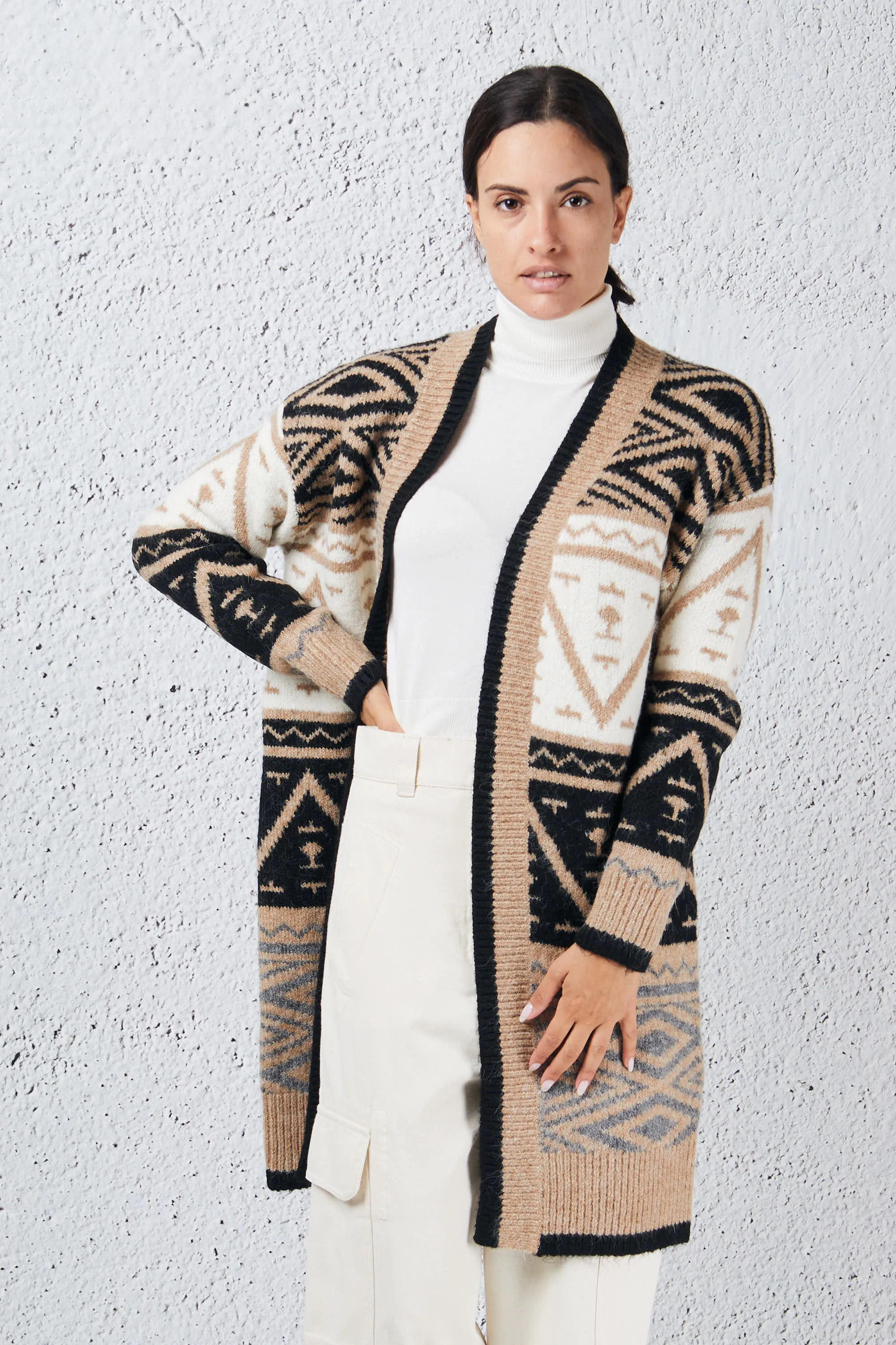 Markup Cardigan Lungo Jacquard Marrone Donna