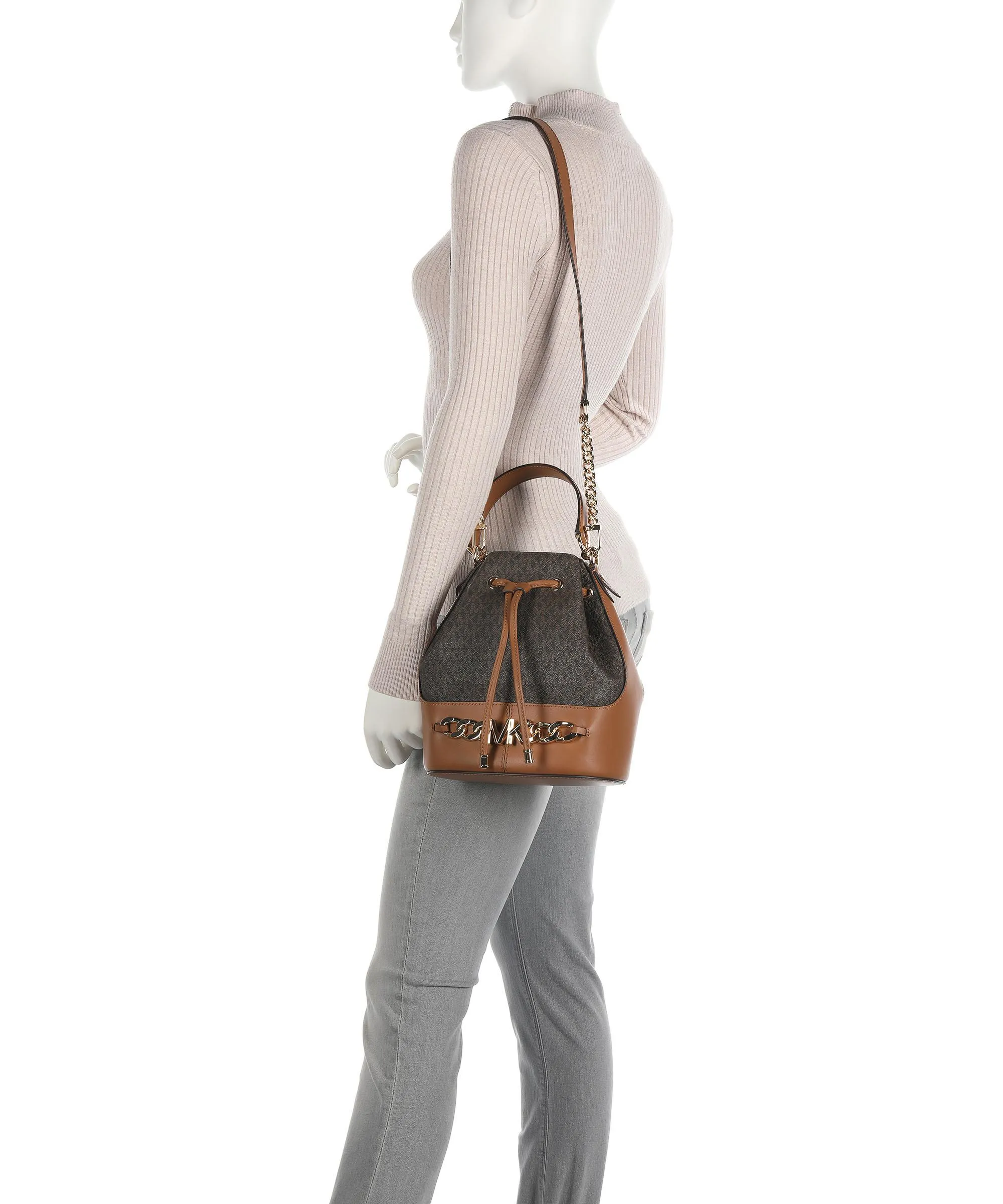  Michael Kors Devon Borsa a secchiello tela marrone scuro  