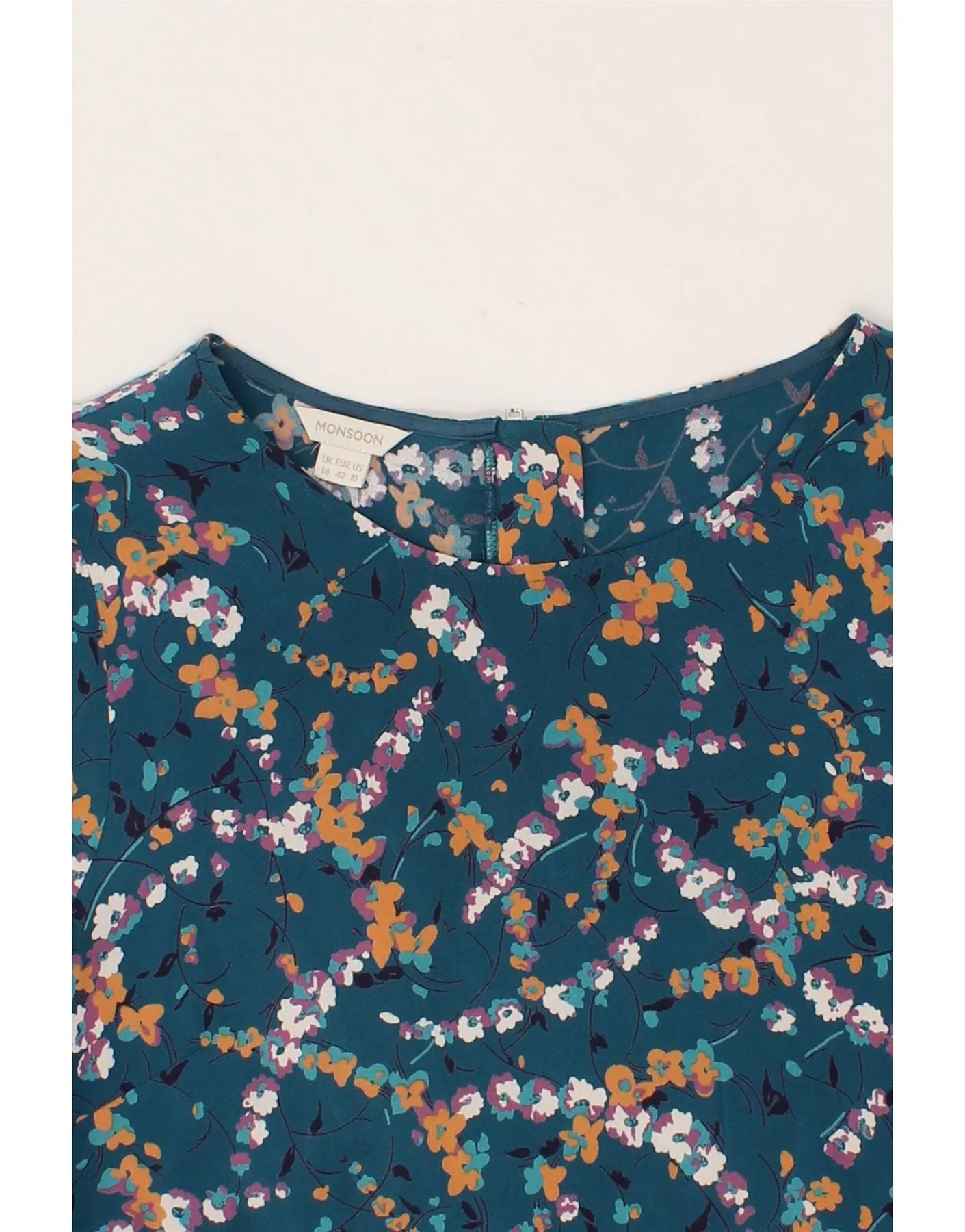 MONSOON Womens Blouse Top UK 14 Medium  Blue Floral Viscose