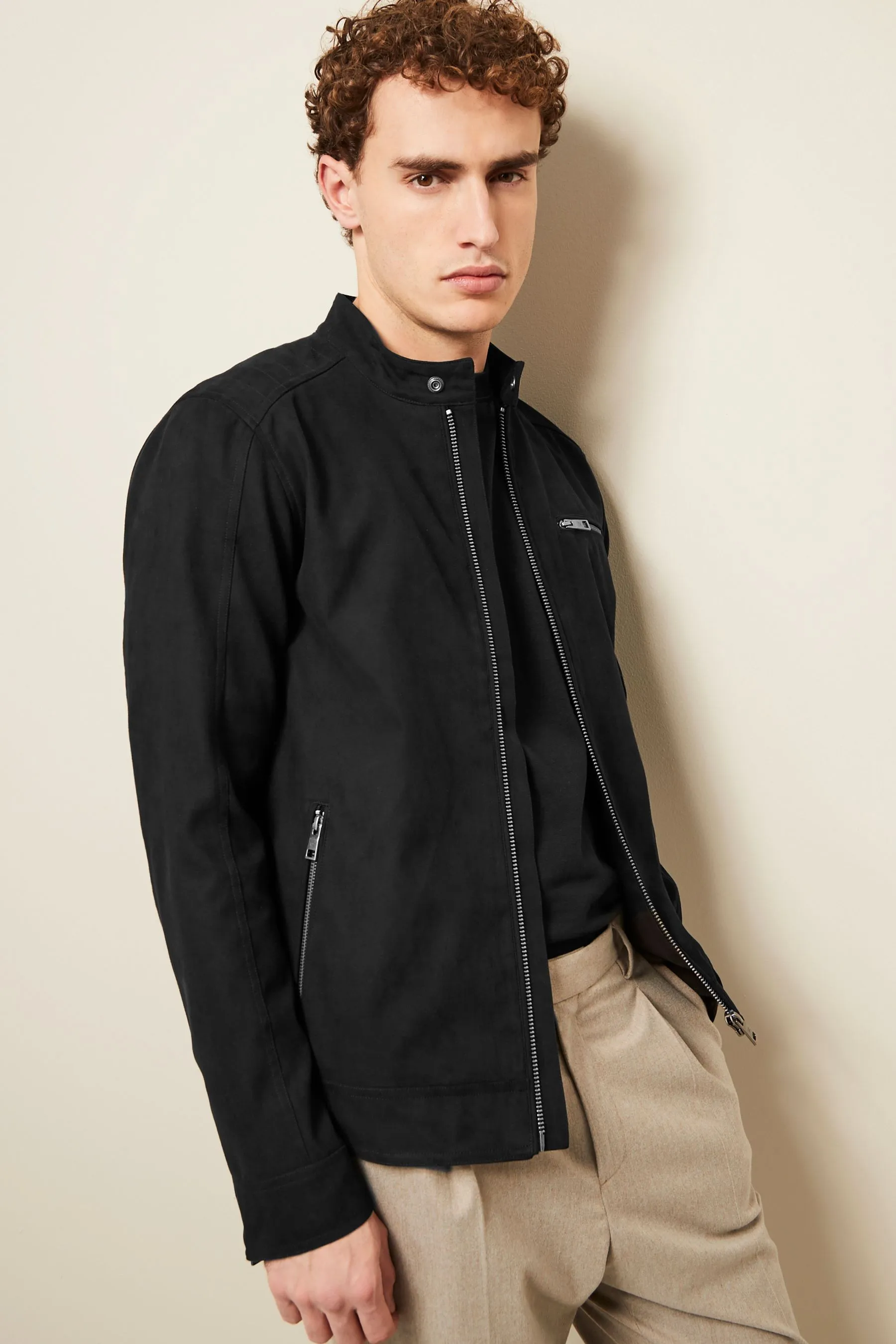 Nero  - Giacca racer in camoscio sintetico