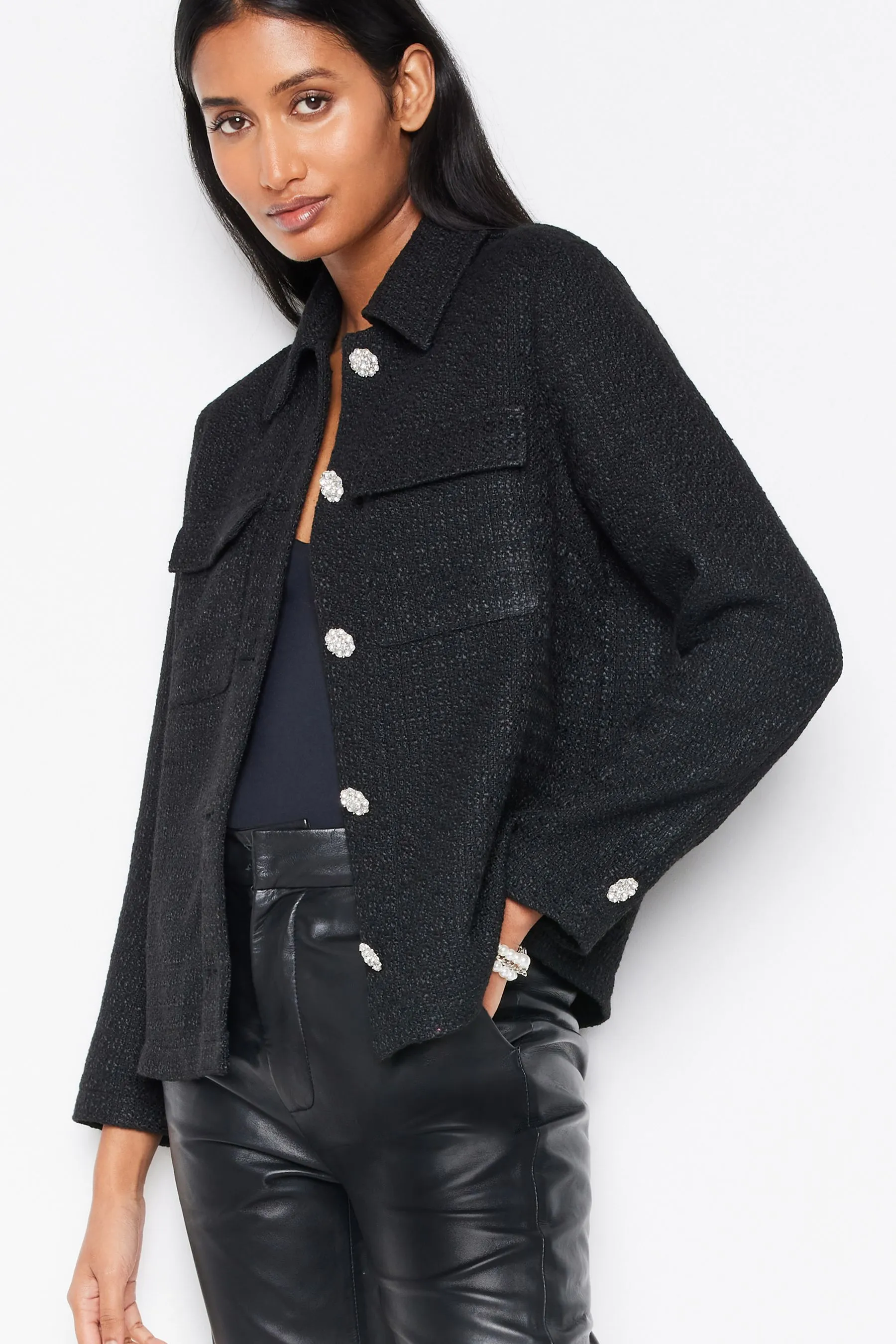 Nero  - Giacca stile camicia in bouclé