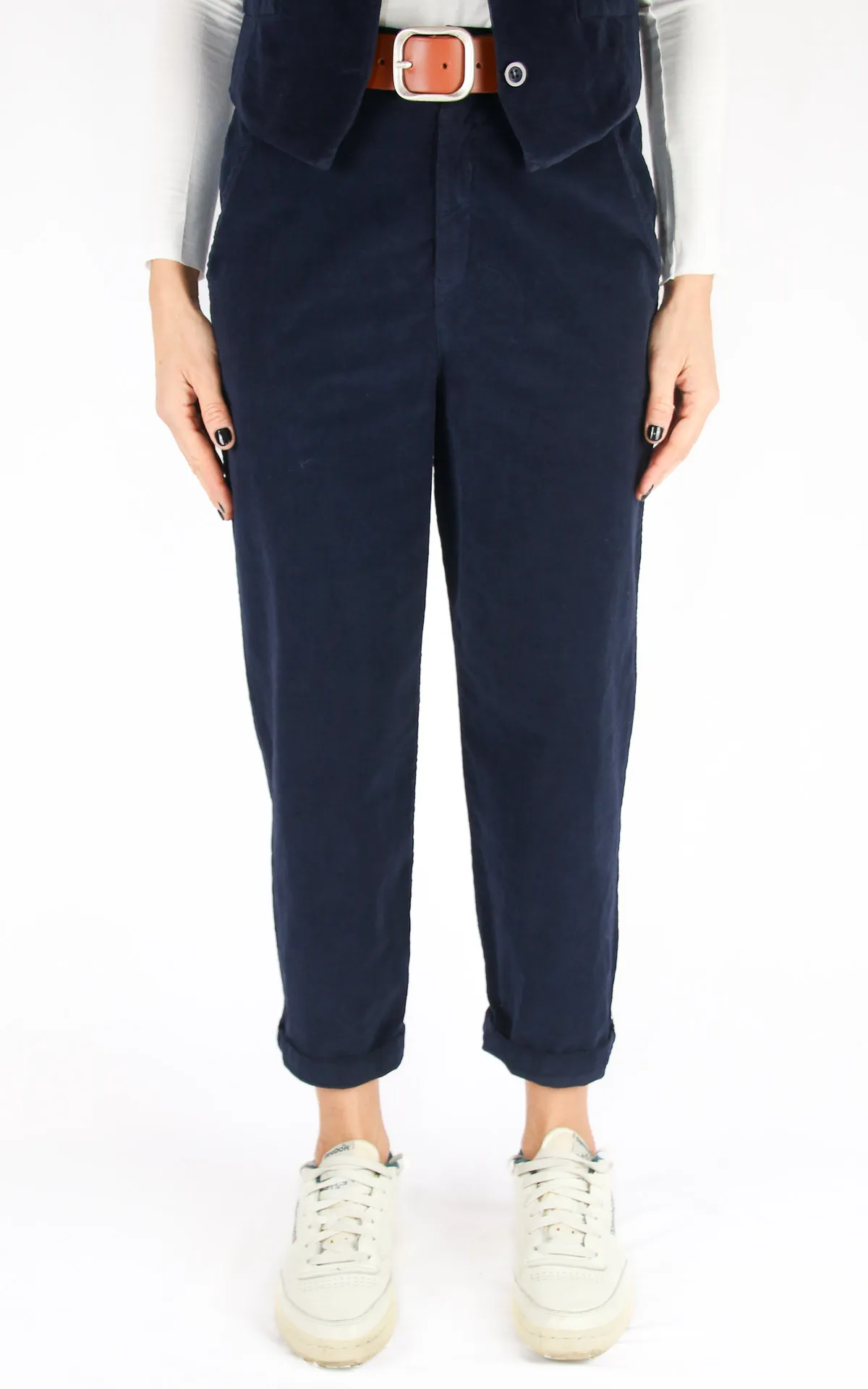 Off-On – boyfriend velluto millerighe – blu