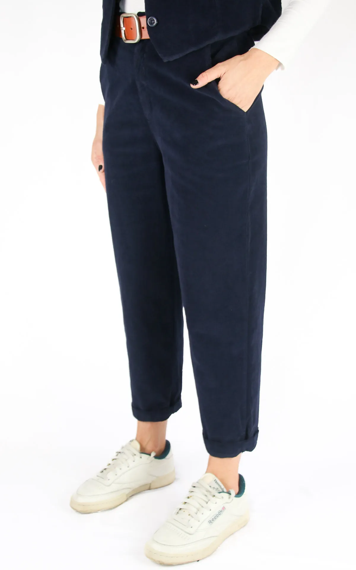 Off-On – boyfriend velluto millerighe – blu