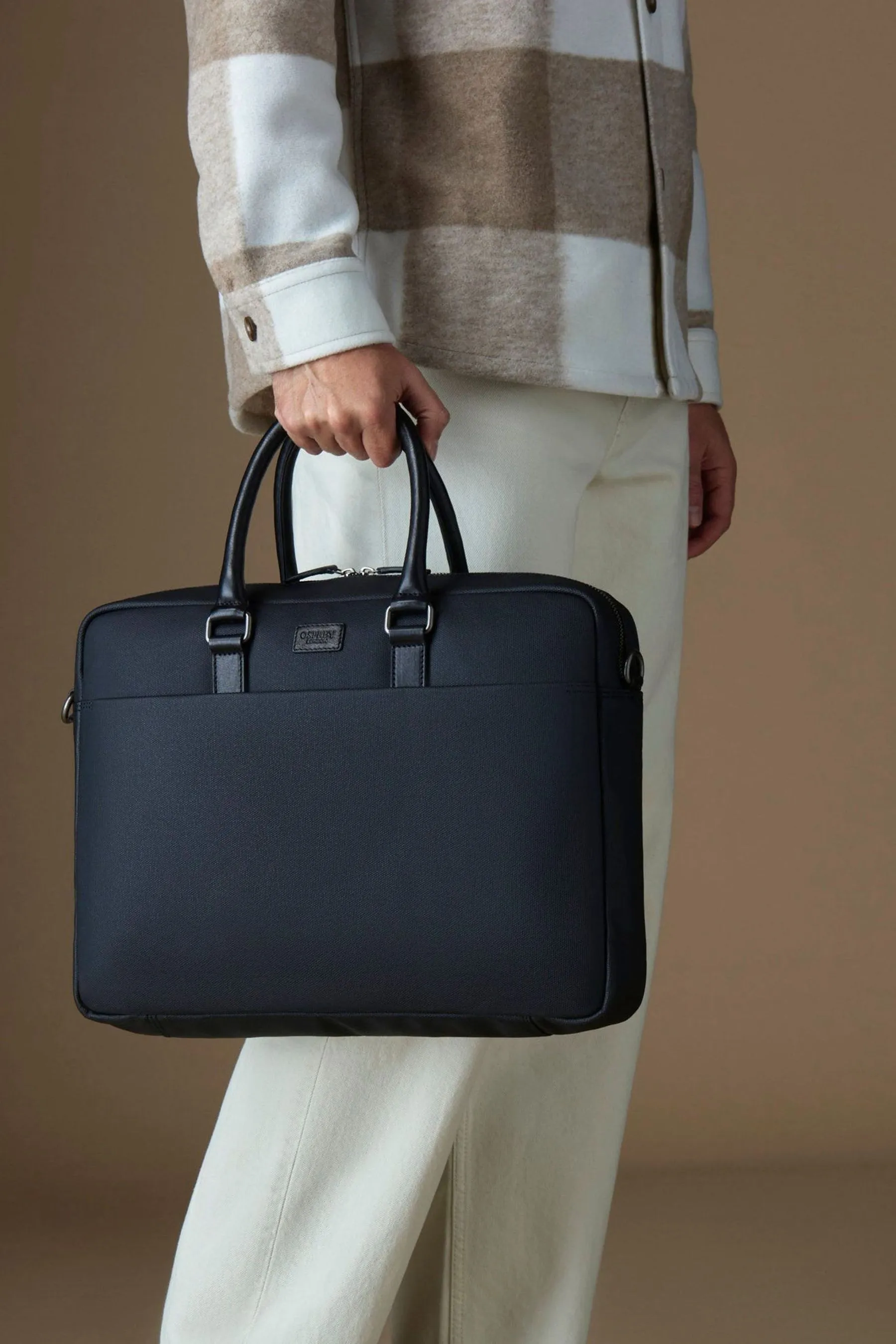 OSPREY LONDON Tela cerata e borsa per laptop Grantham in pelle di vitello smaltata
