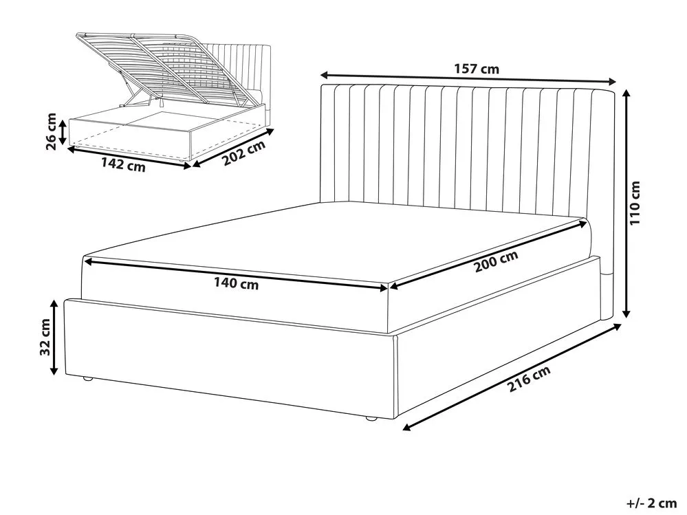 Ottoman Bed Fabric VION 140 x 200 cm (EU Double) Beige