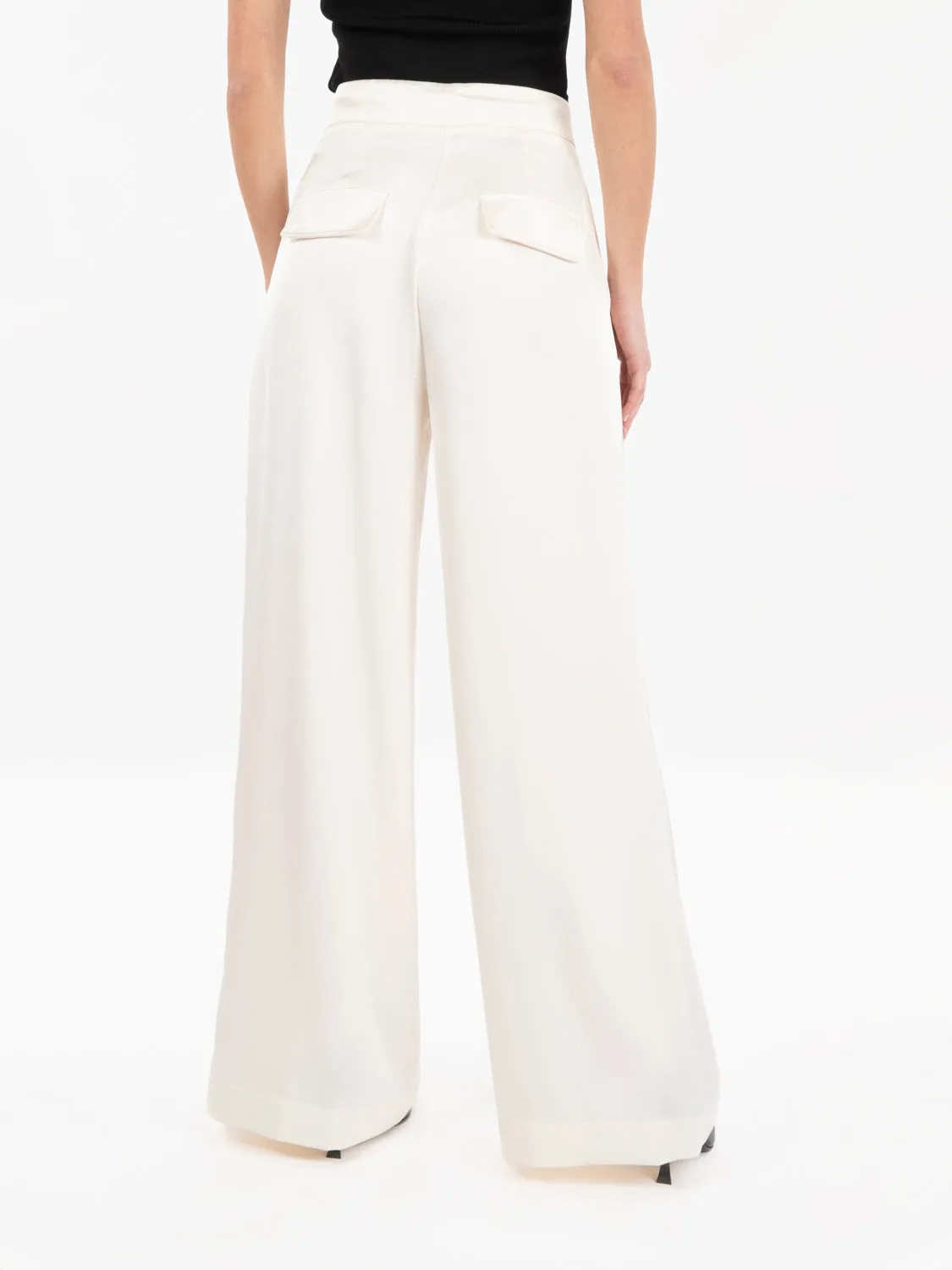 Pantalone a palazzo in raso panna