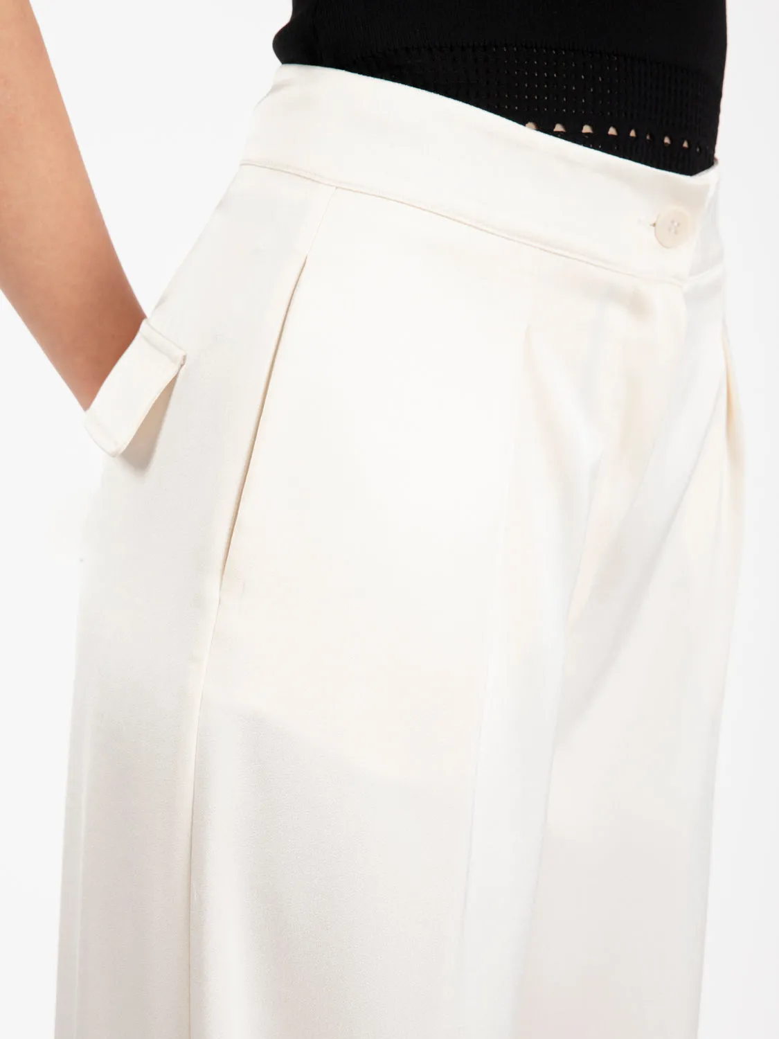 Pantalone a palazzo in raso panna
