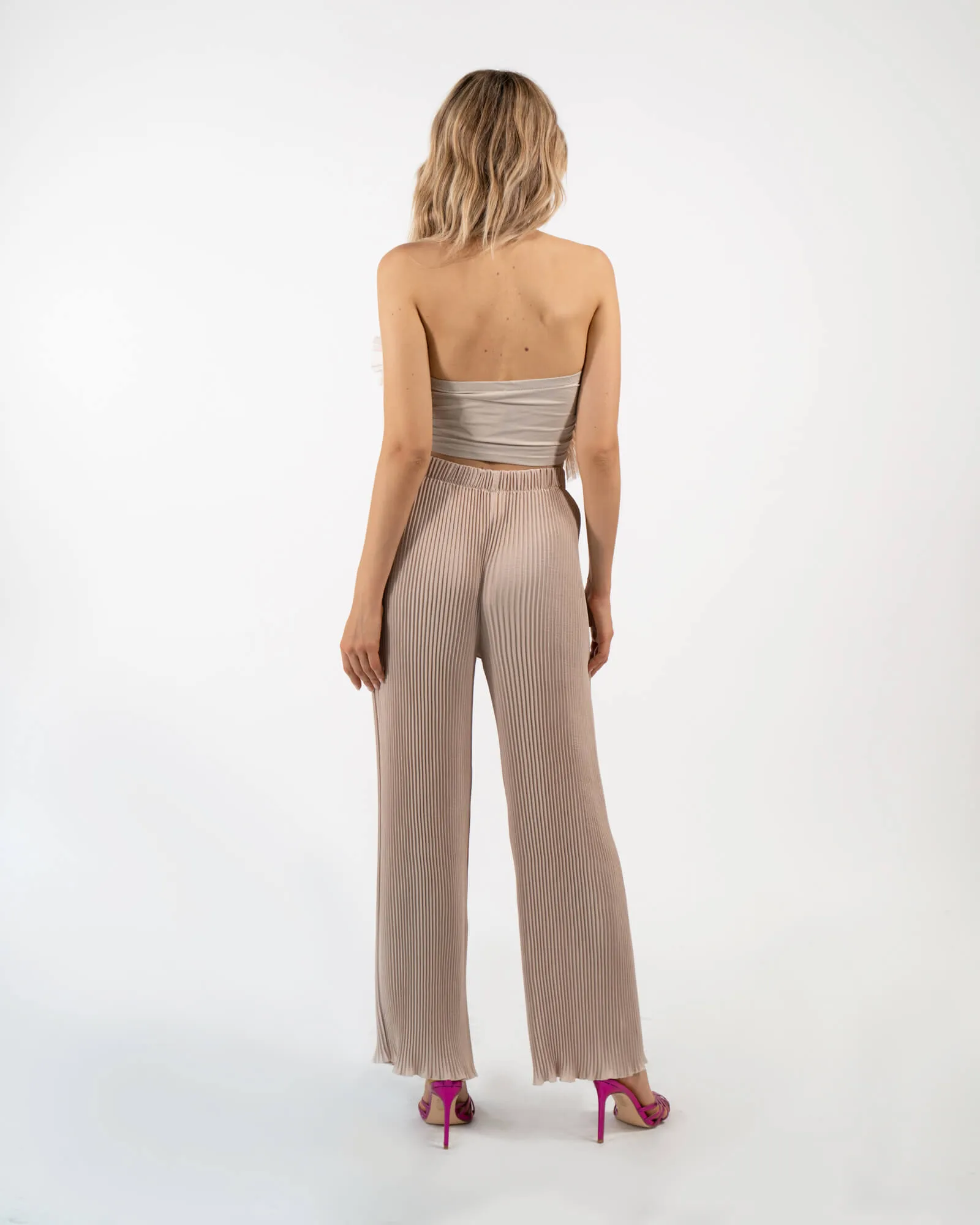 Pantalone a palazzo plissettato beige