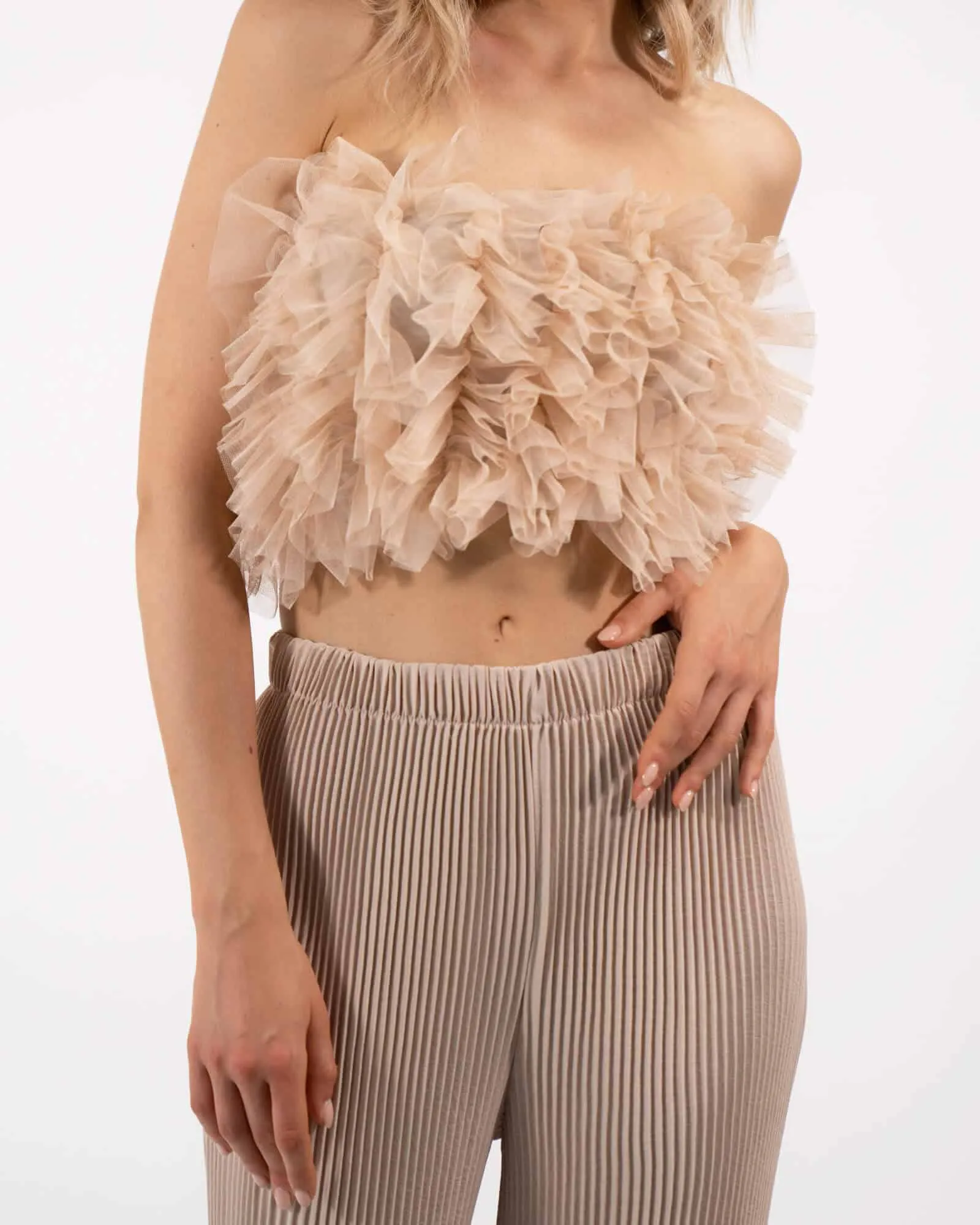 Pantalone a palazzo plissettato beige