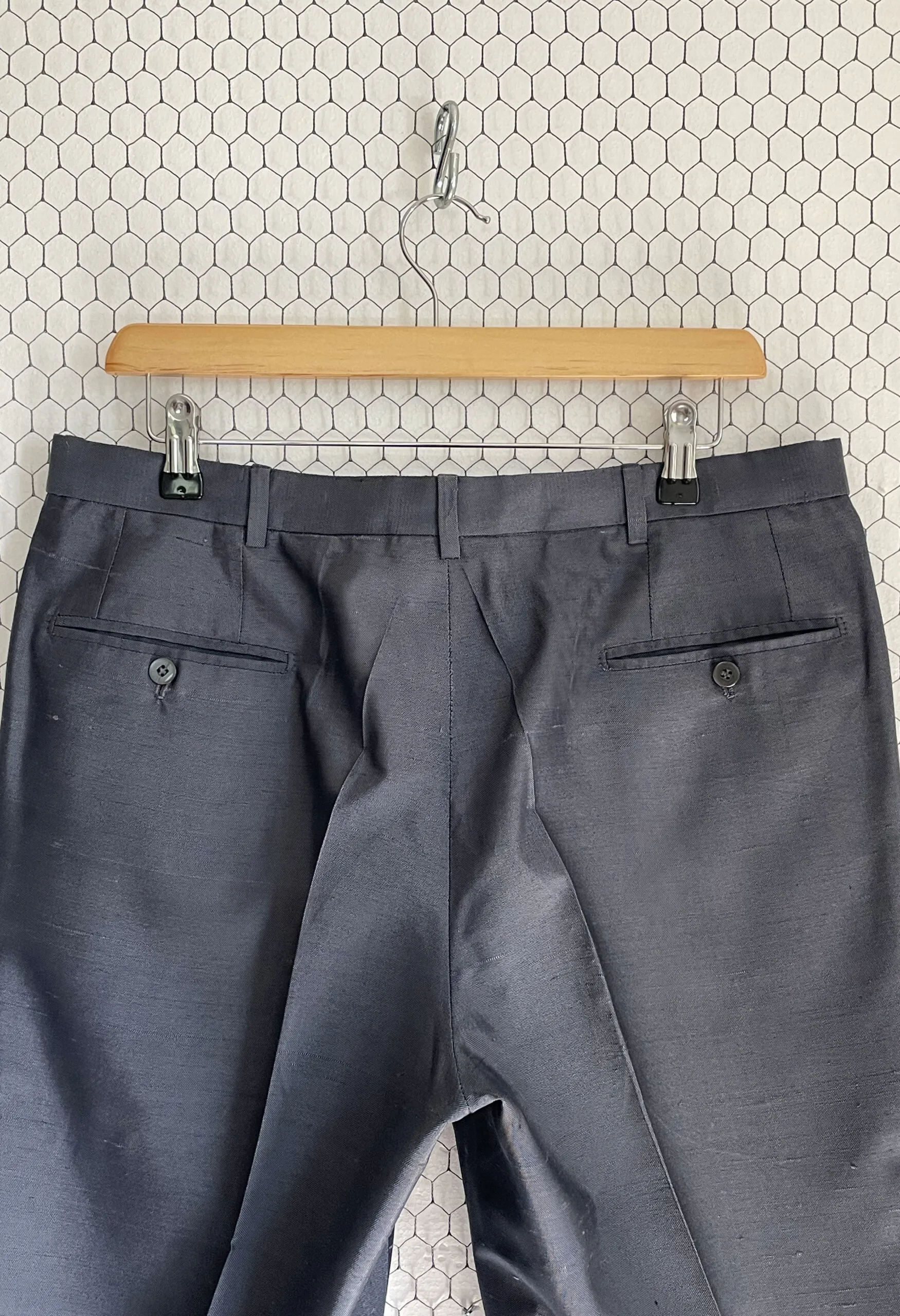 Pantalone maschile vintage sartoriale in shantung misto seta azzurro