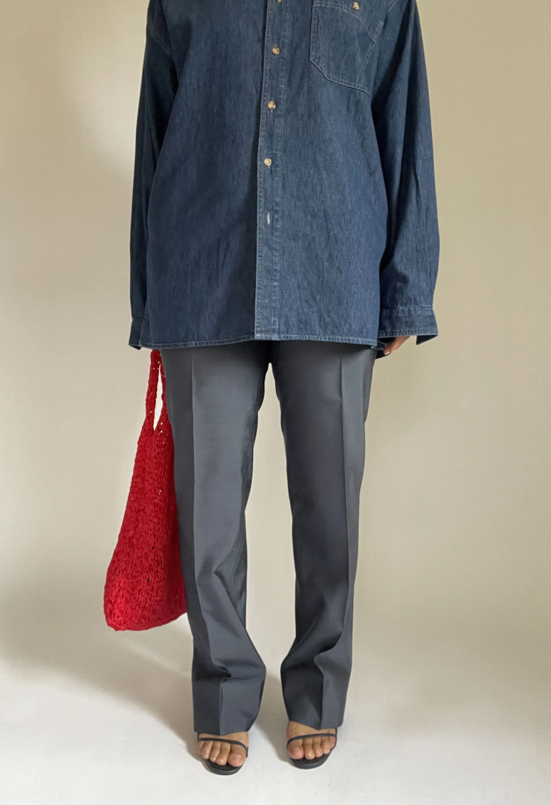 Pantalone maschile vintage sartoriale in shantung misto seta azzurro