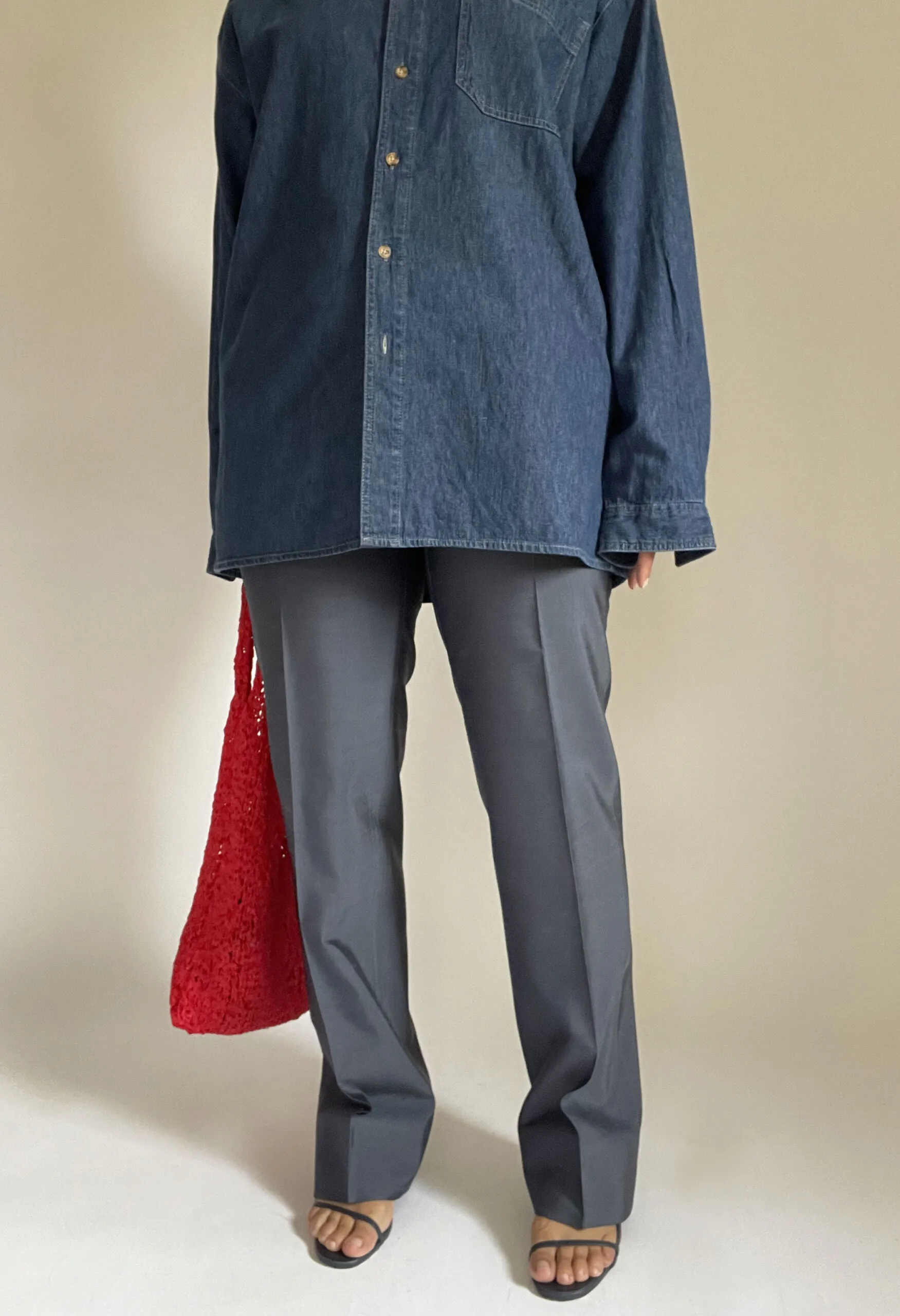 Pantalone maschile vintage sartoriale in shantung misto seta azzurro