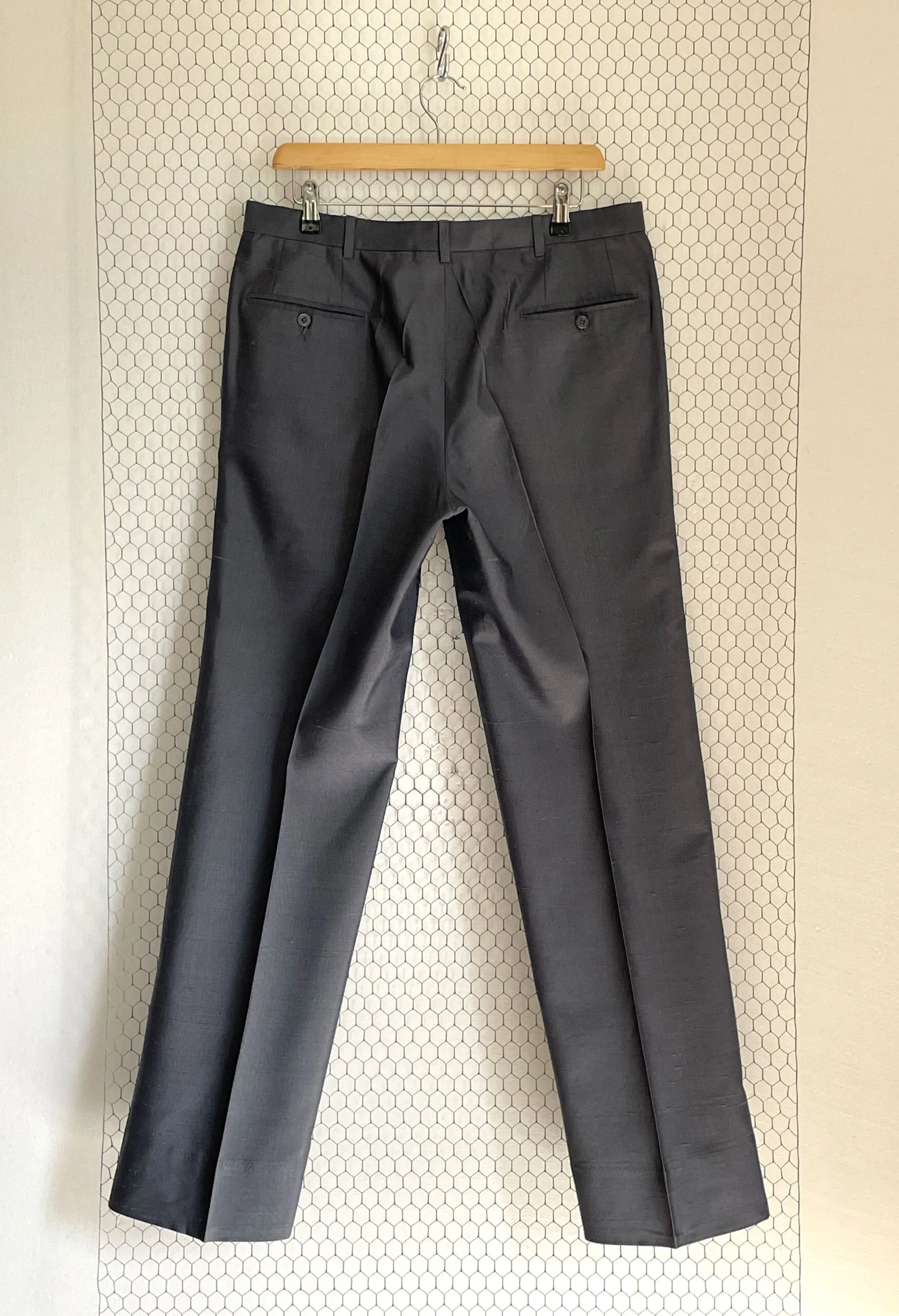 Pantalone maschile vintage sartoriale in shantung misto seta azzurro
