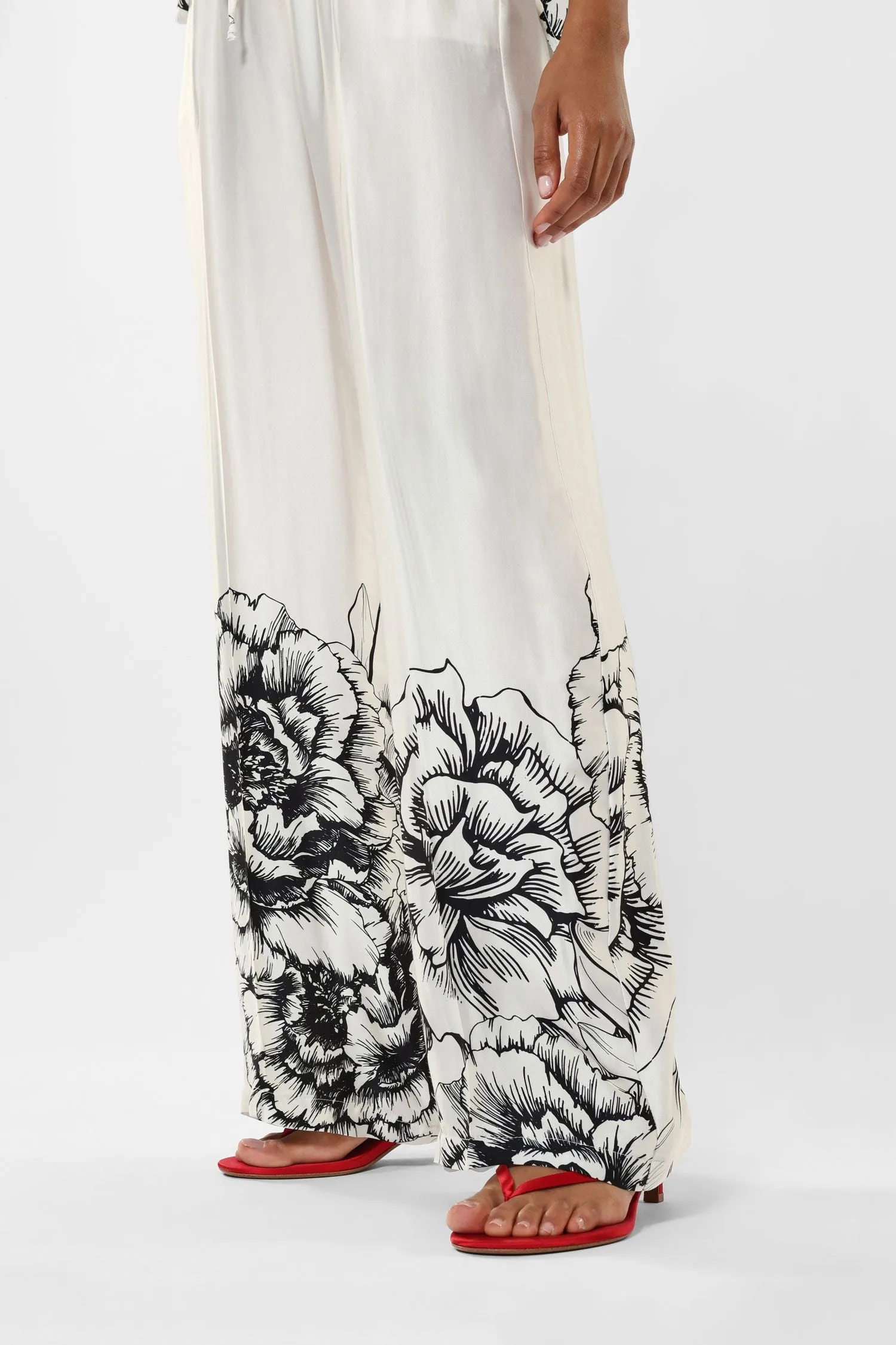 Pantaloni a palazzo con coulisse e parte inferiore floreale IMPERIAL