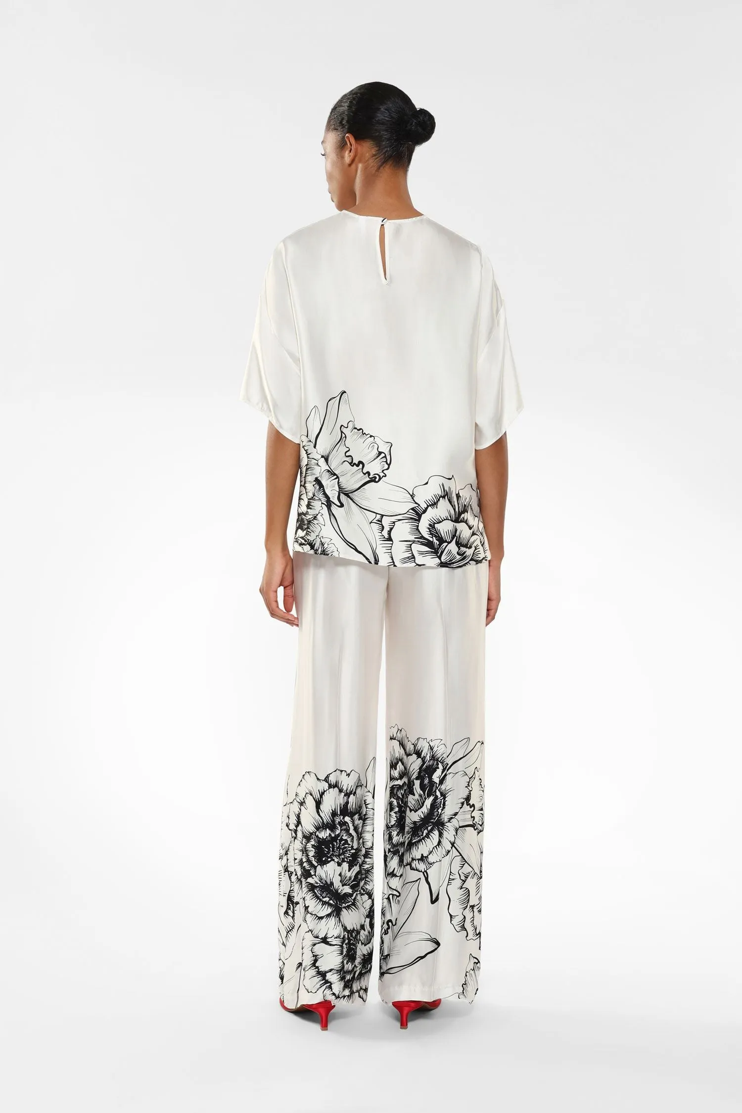 Pantaloni a palazzo con coulisse e parte inferiore floreale IMPERIAL