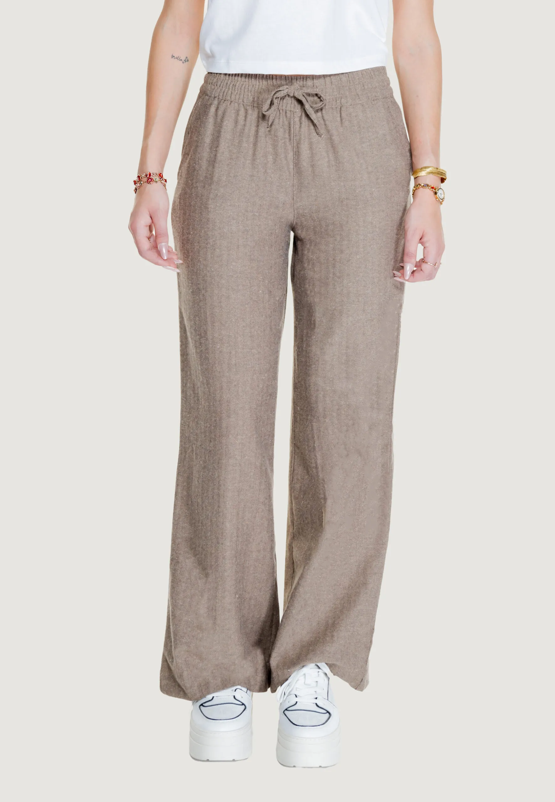Pantaloni a palazzo Jacqueline De Yong JDYPAULA LIFE HW WIDE PANT WVN Cioccolato