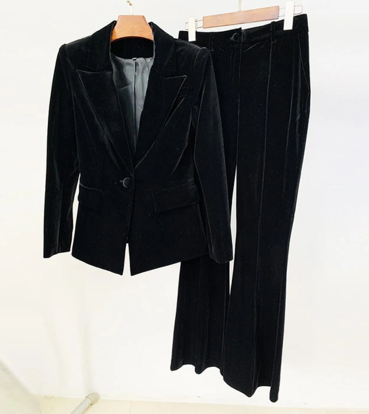 Pantaloni blazer in velluto Set da donna Viola Marrone Autunno Inverno Nuova giacca con un bottone  Pantaloni svasati Due pezzi