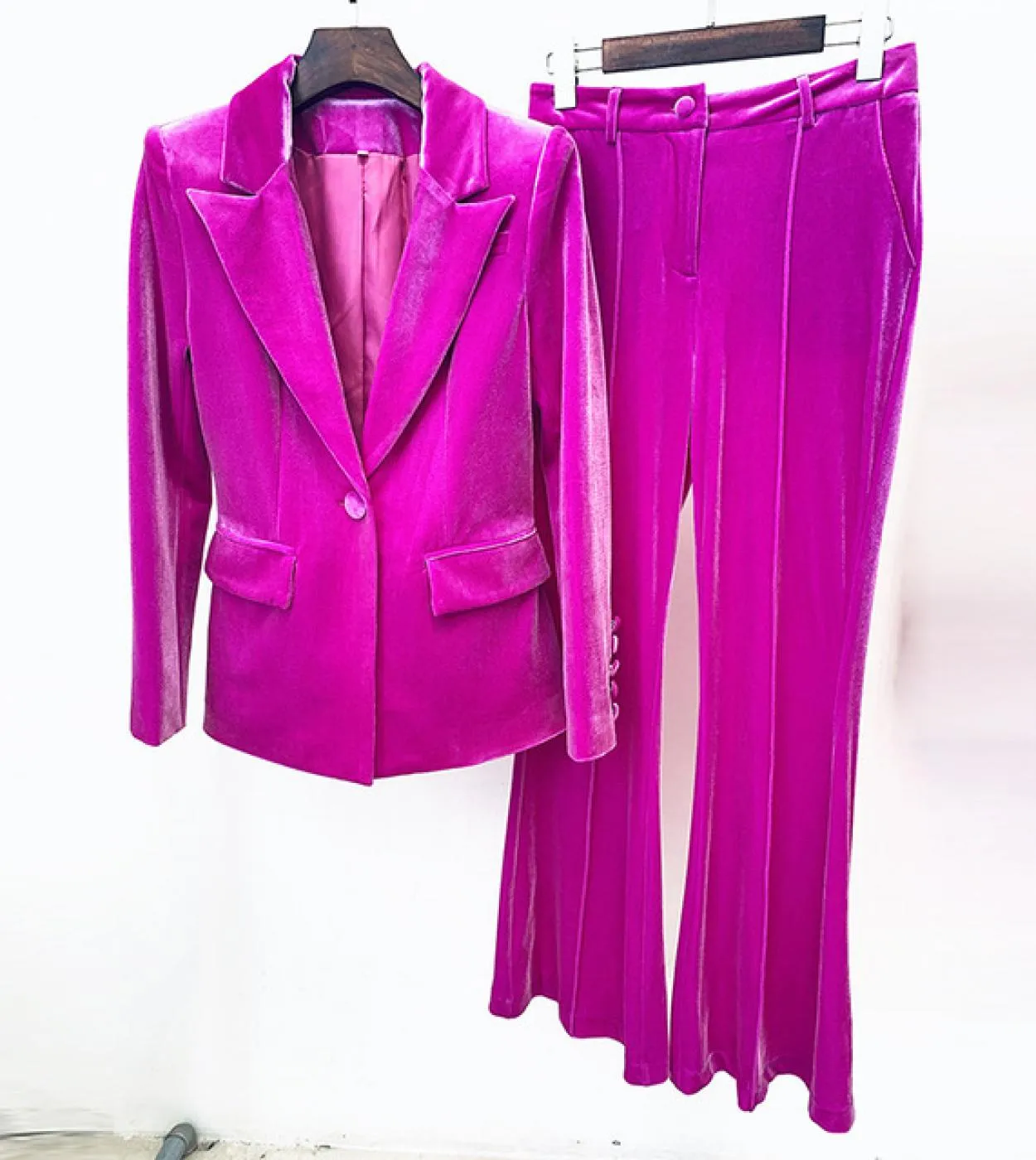 Pantaloni blazer in velluto Set da donna Viola Marrone Autunno Inverno Nuova giacca con un bottone  Pantaloni svasati Due pezzi