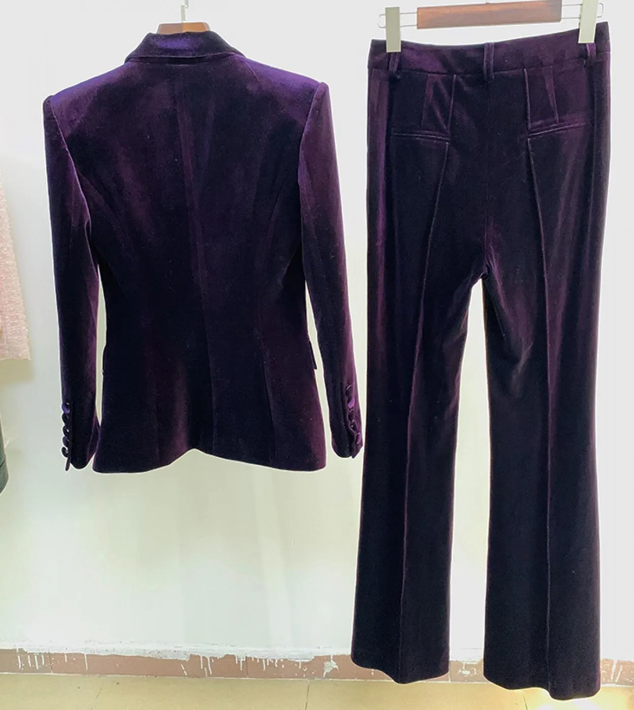 Pantaloni blazer in velluto Set da donna Viola Marrone Autunno Inverno Nuova giacca con un bottone  Pantaloni svasati Due pezzi