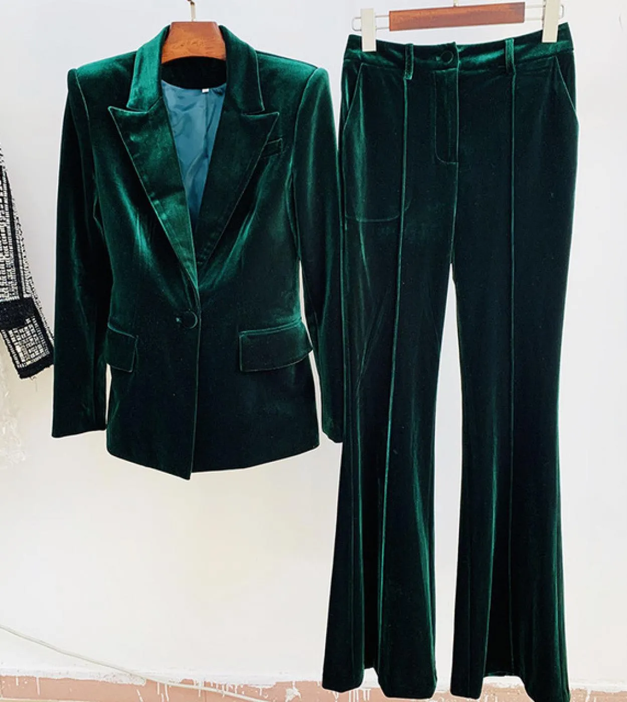 Pantaloni blazer in velluto Set da donna Viola Marrone Autunno Inverno Nuova giacca con un bottone  Pantaloni svasati Due pezzi