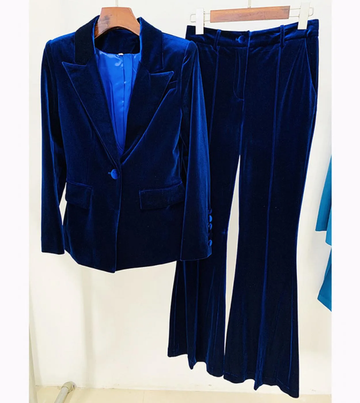 Pantaloni blazer in velluto Set da donna Viola Marrone Autunno Inverno Nuova giacca con un bottone  Pantaloni svasati Due pezzi