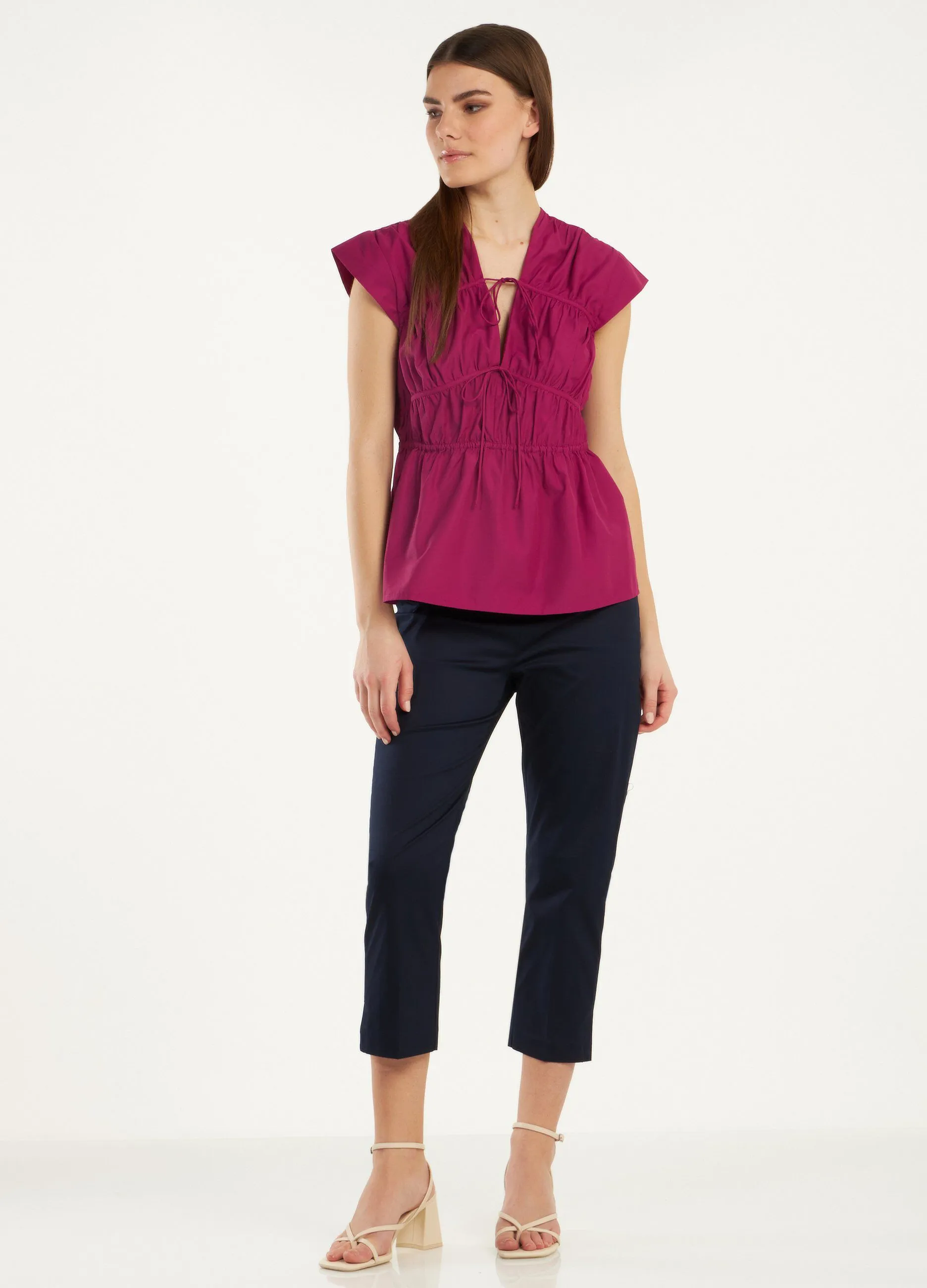 Pantaloni capri in cotone elasticizzato donna