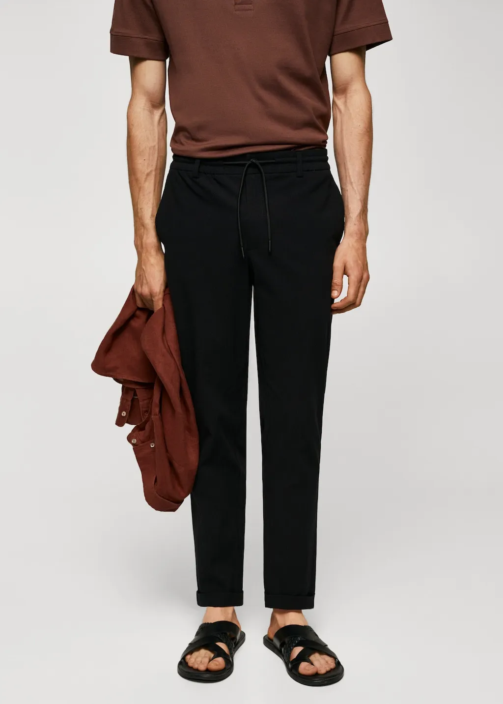 Pantaloni cotone seersucker laccio