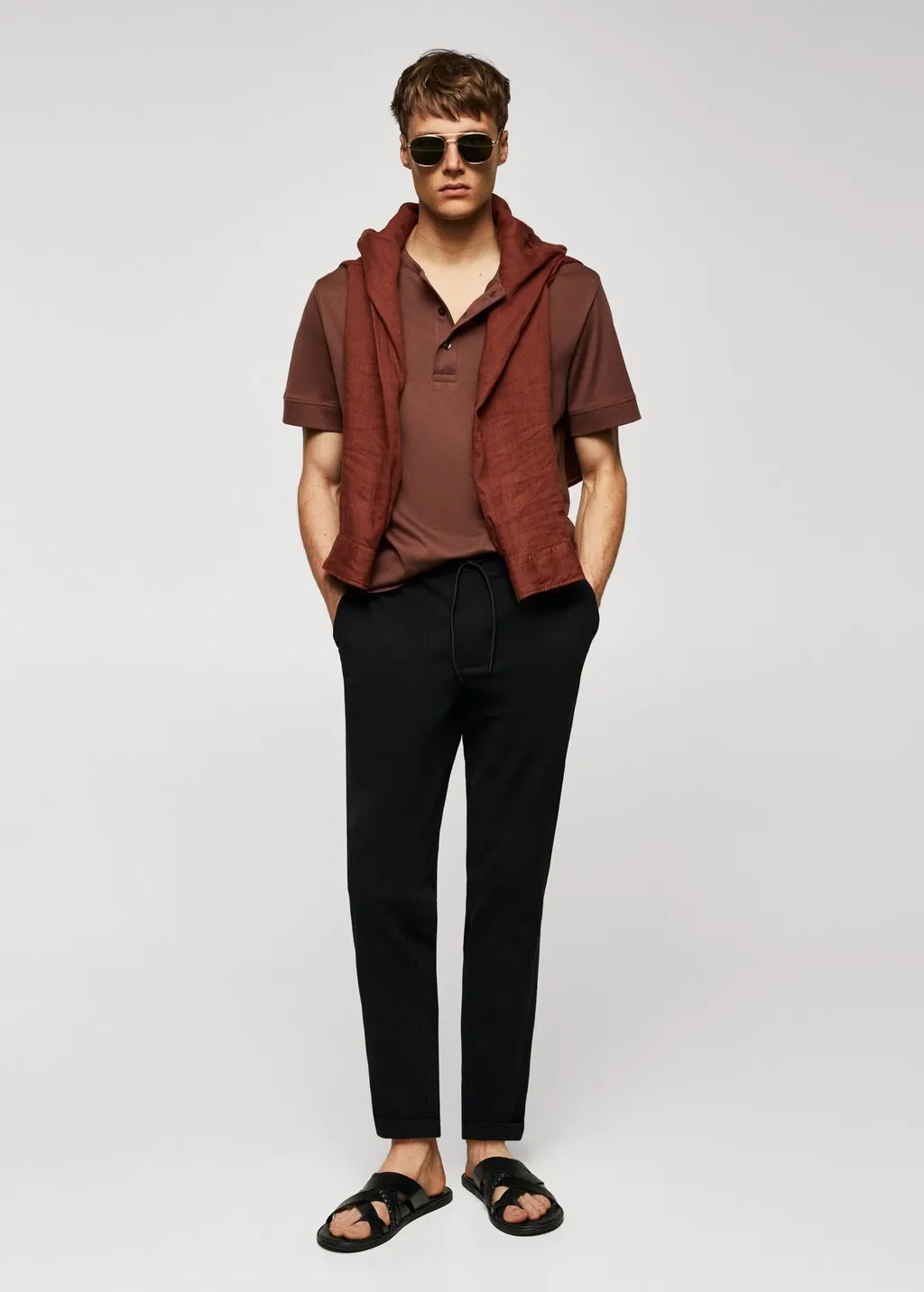 Pantaloni cotone seersucker laccio