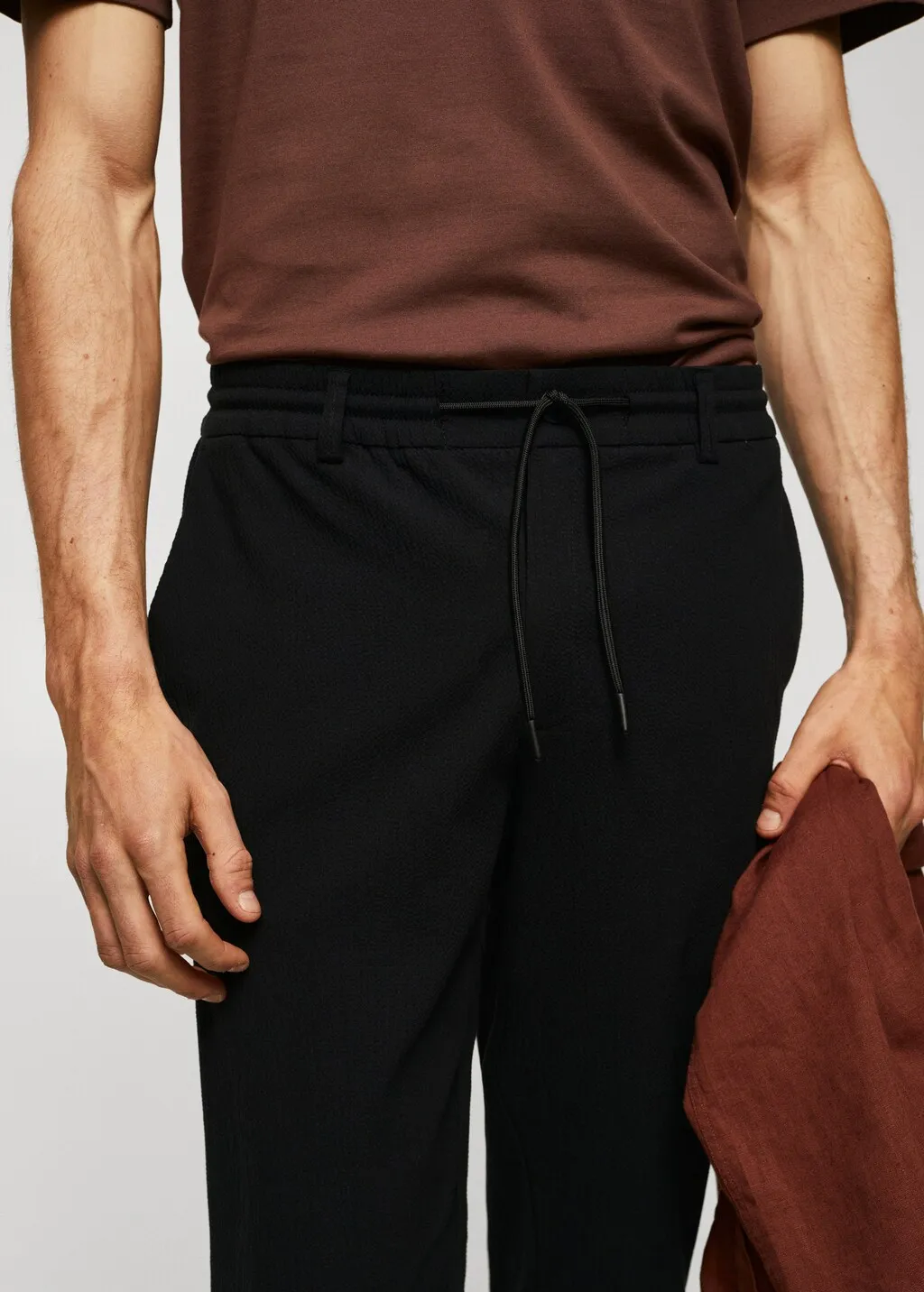 Pantaloni cotone seersucker laccio