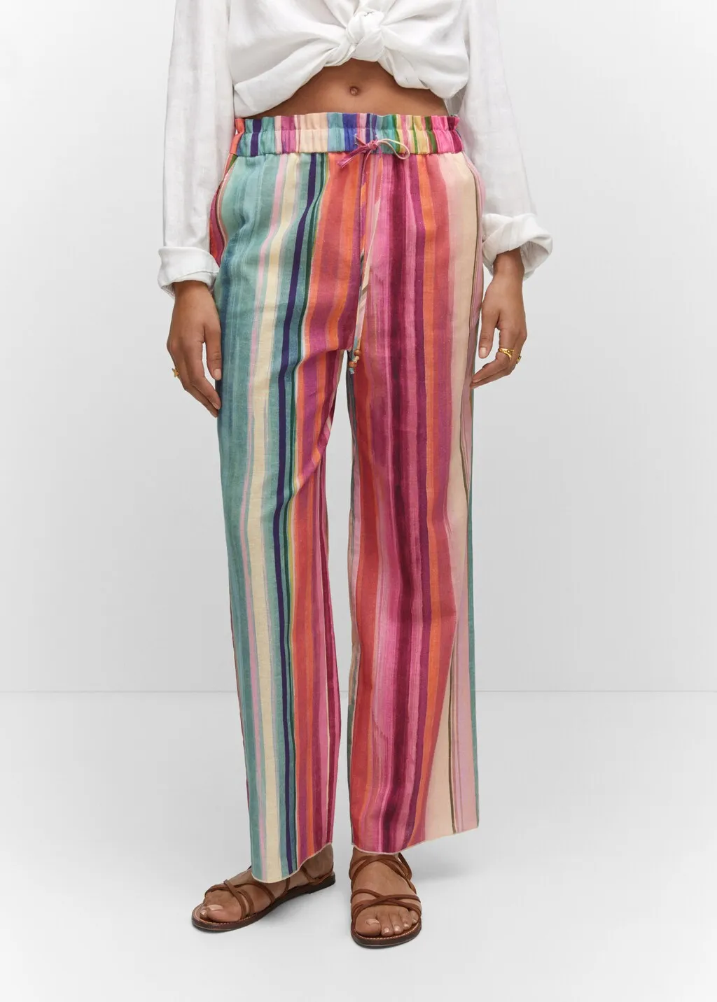 Pantaloni lino righe multicolore