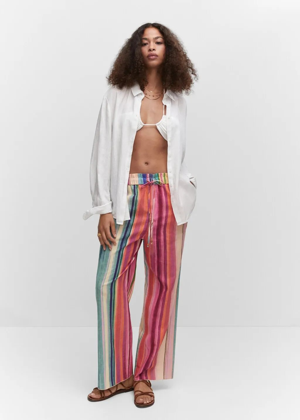 Pantaloni lino righe multicolore