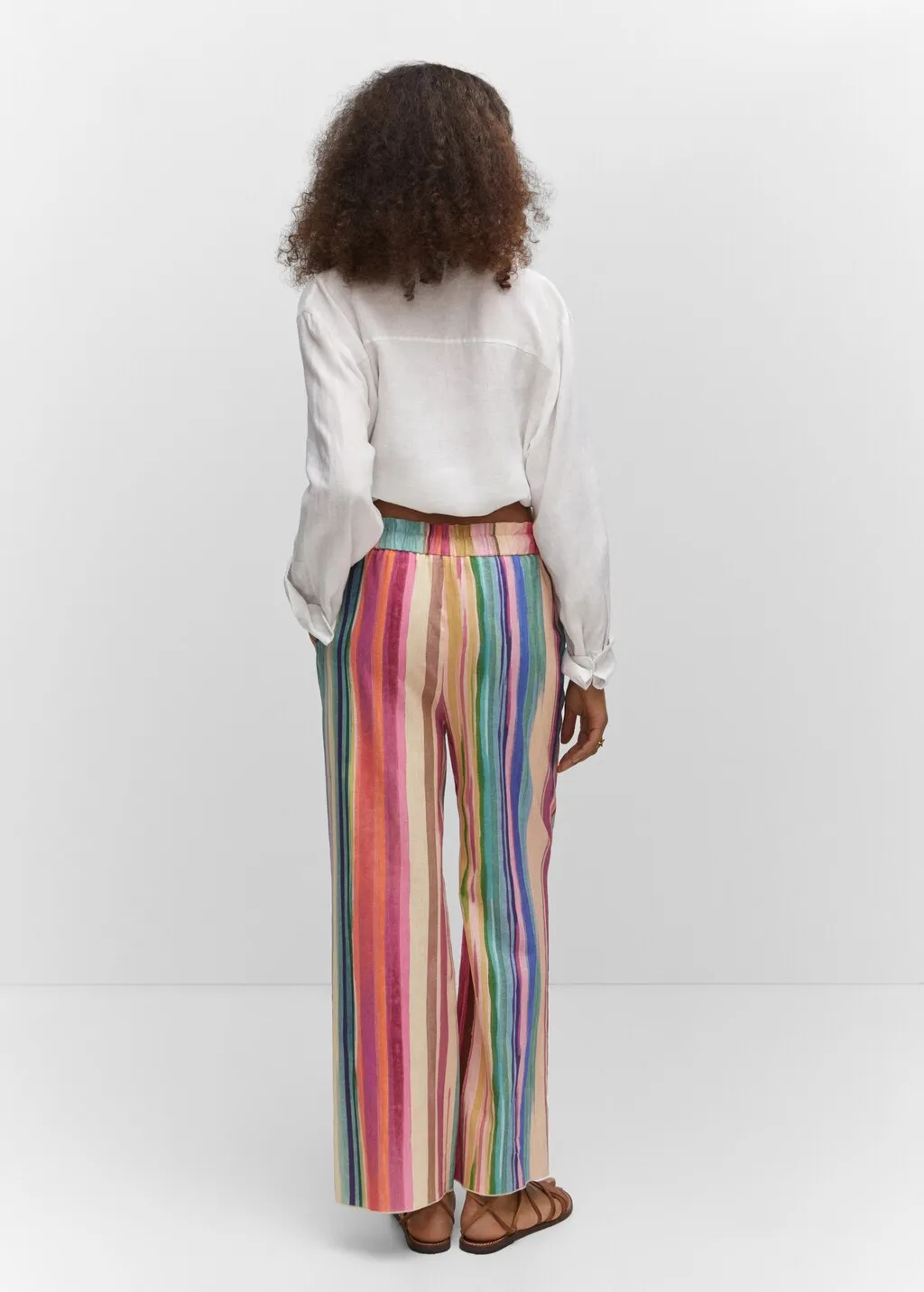 Pantaloni lino righe multicolore
