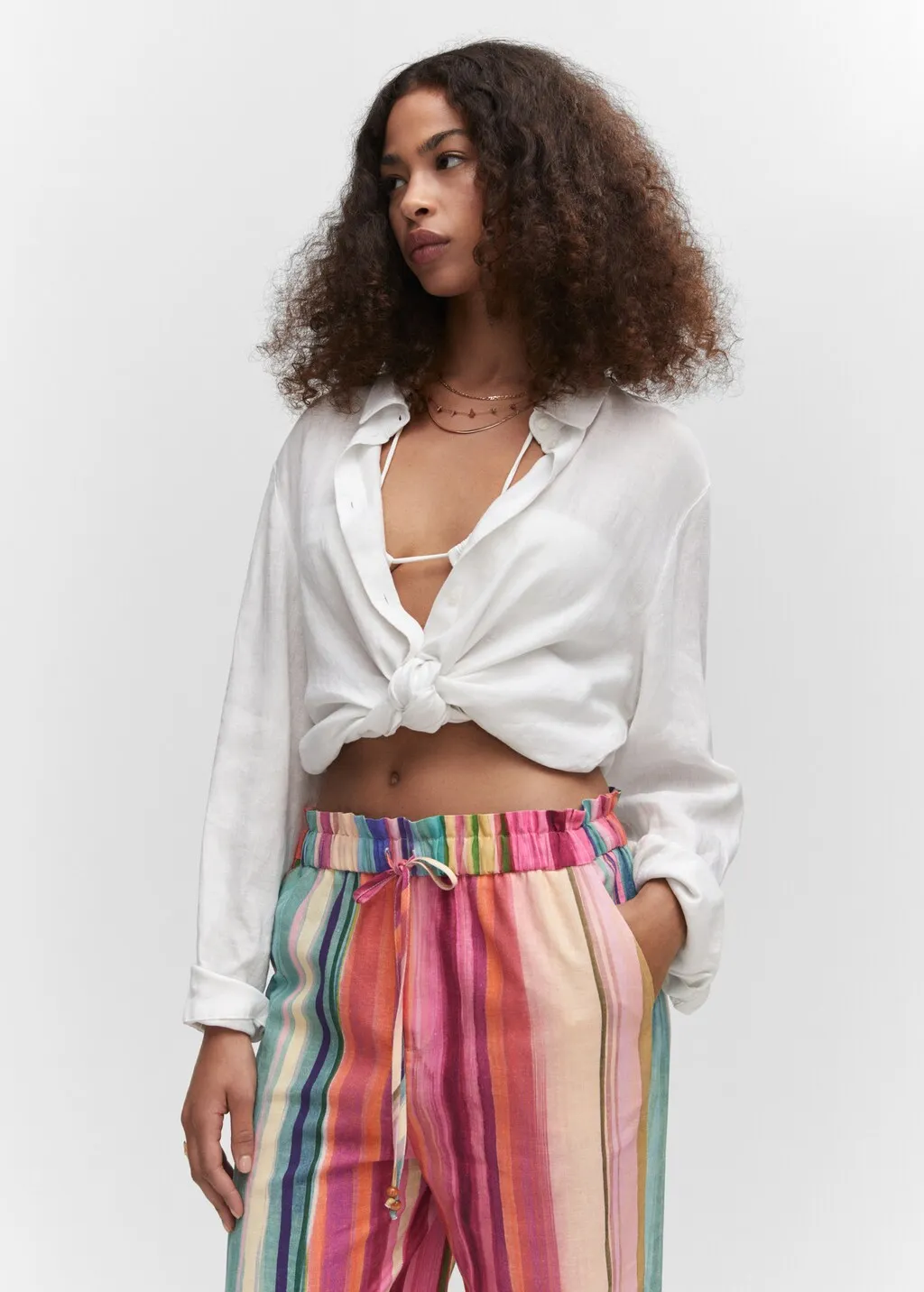 Pantaloni lino righe multicolore
