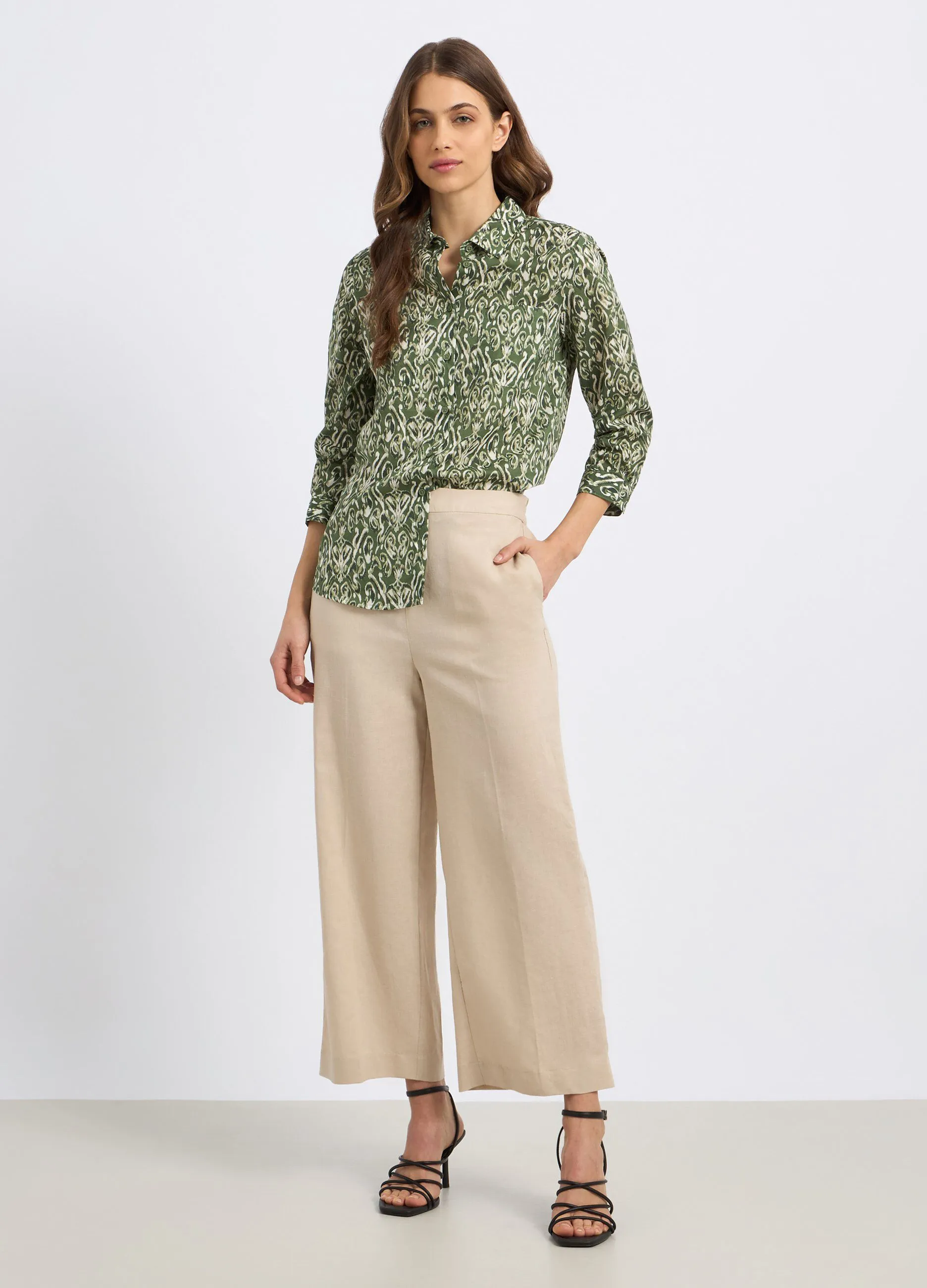 Pantaloni palazzo in misto lino donna