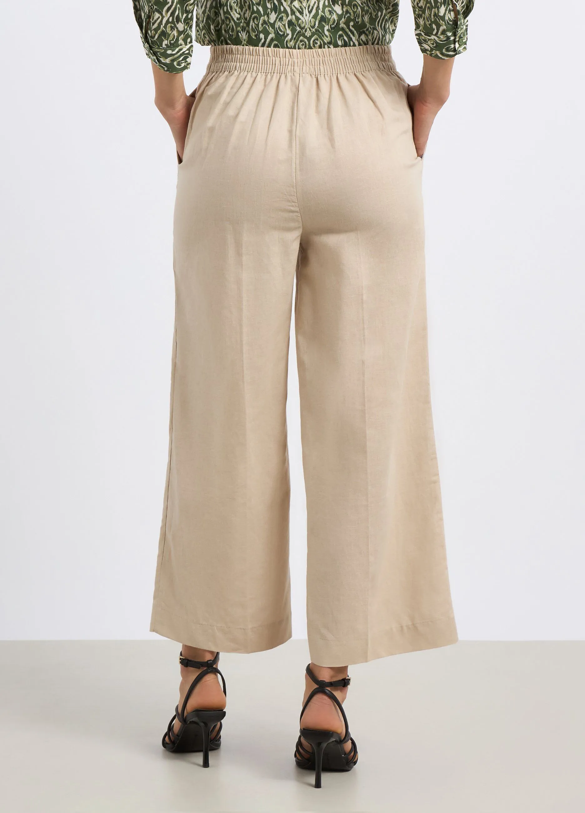 Pantaloni palazzo in misto lino donna