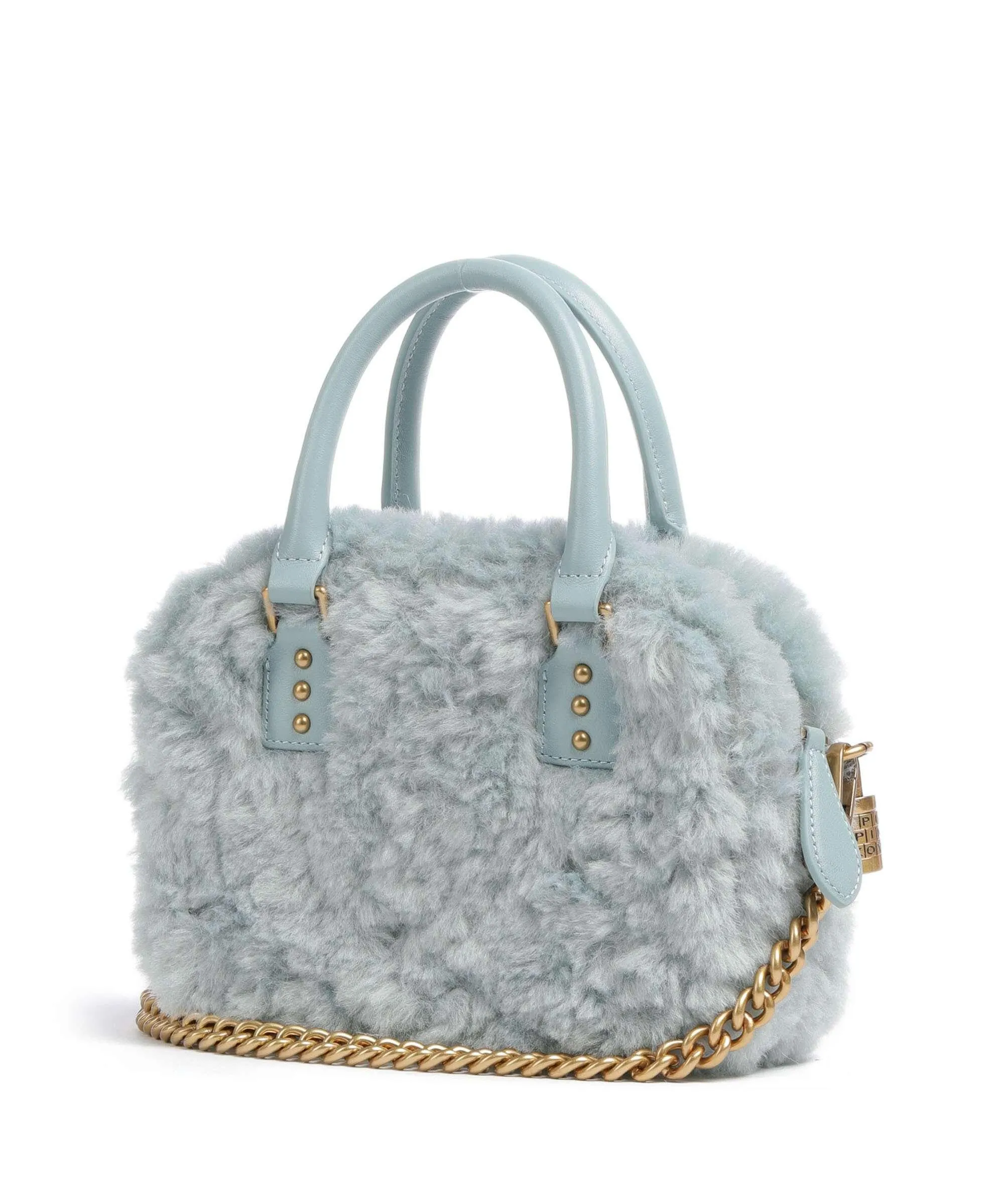  Pinko Bowling Mini Borsa a mano eco-pelliccia blu-grigio  
