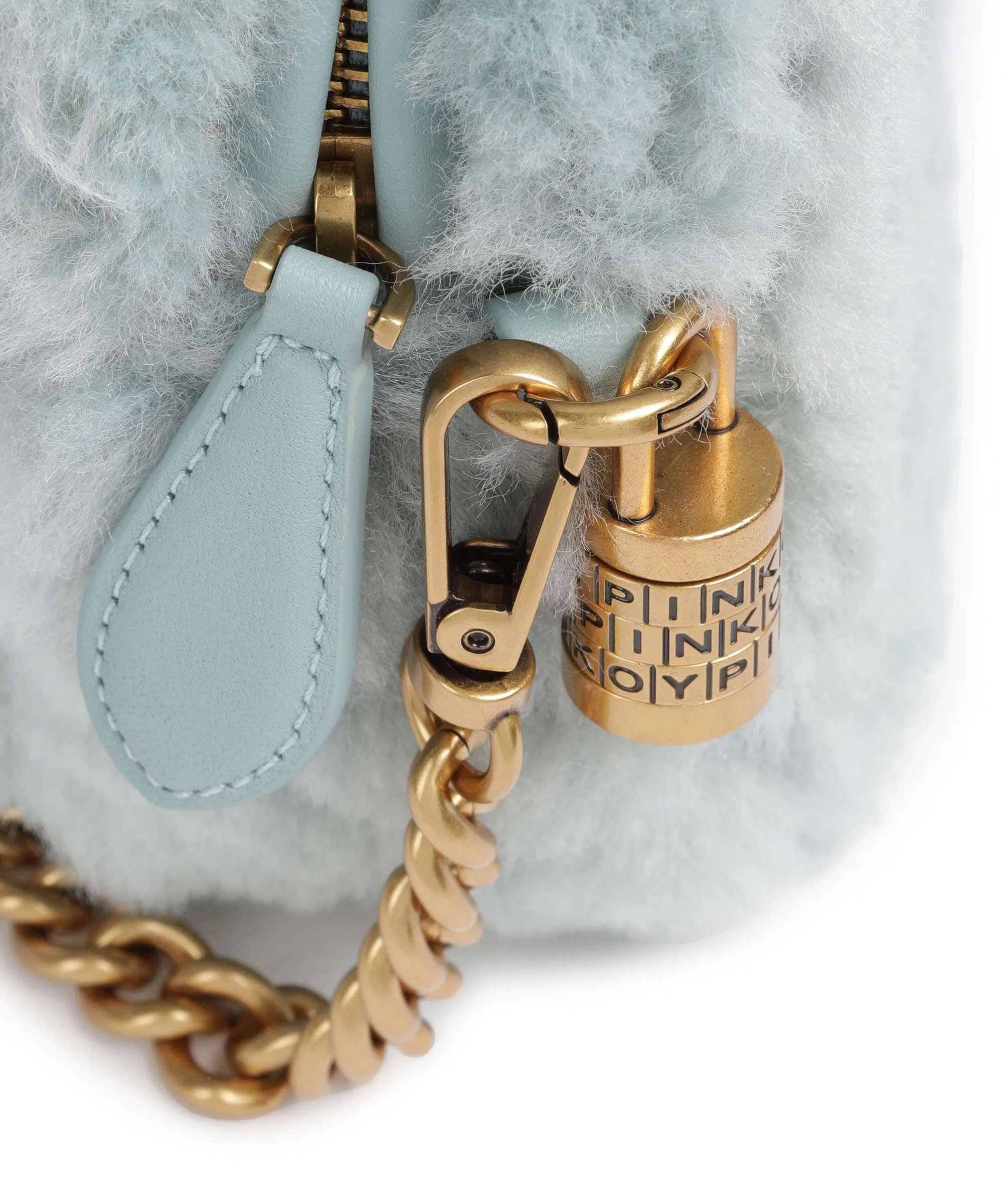  Pinko Bowling Mini Borsa a mano eco-pelliccia blu-grigio  