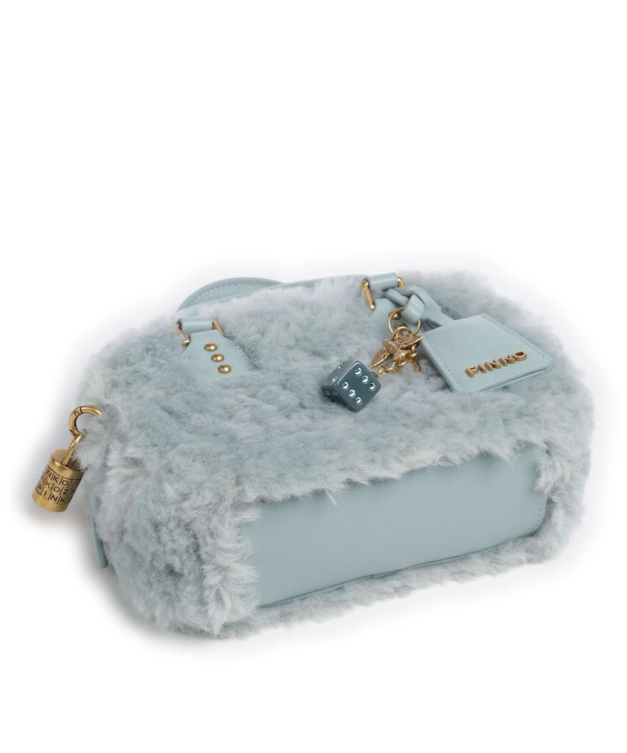  Pinko Bowling Mini Borsa a mano eco-pelliccia blu-grigio  