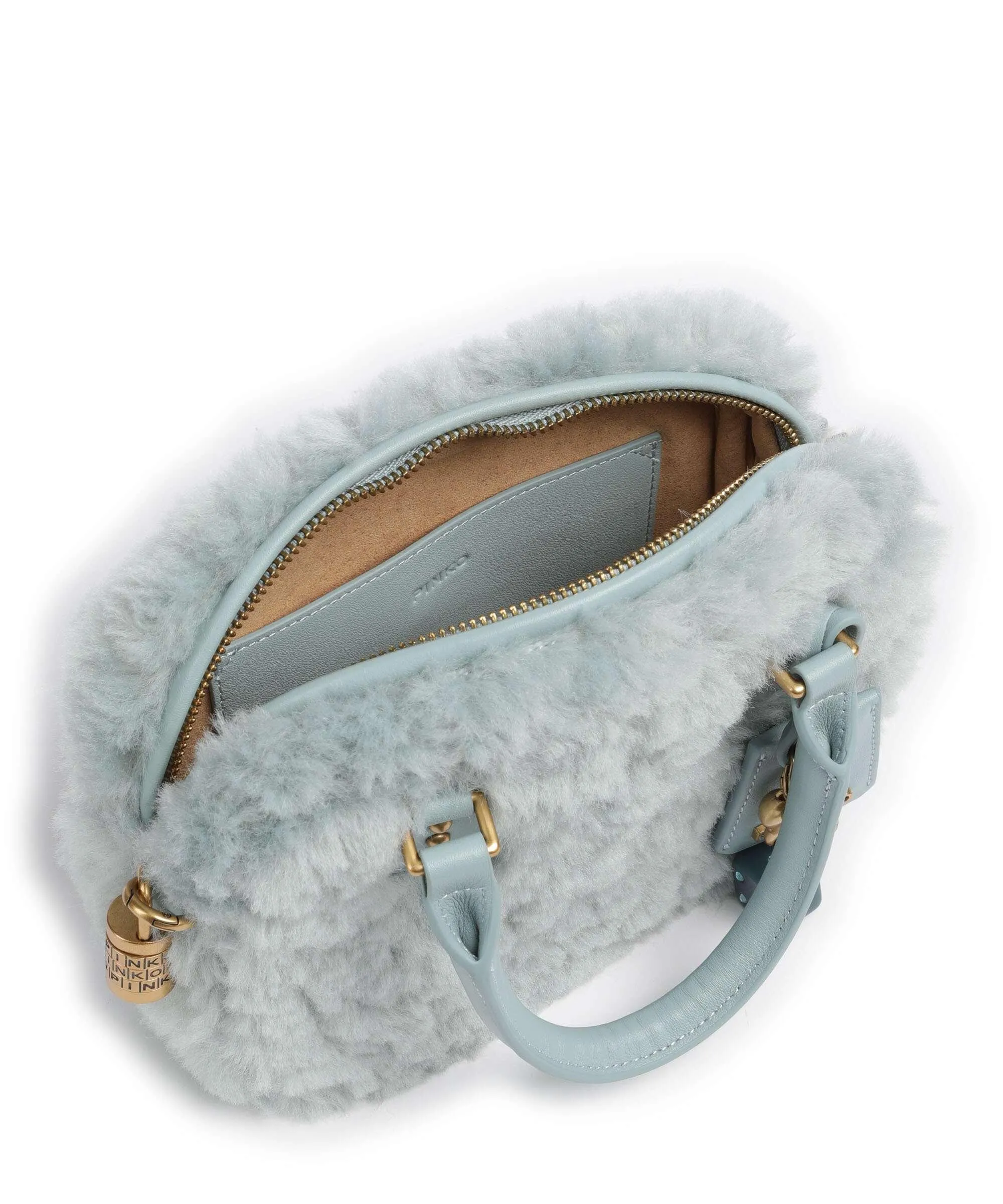  Pinko Bowling Mini Borsa a mano eco-pelliccia blu-grigio  