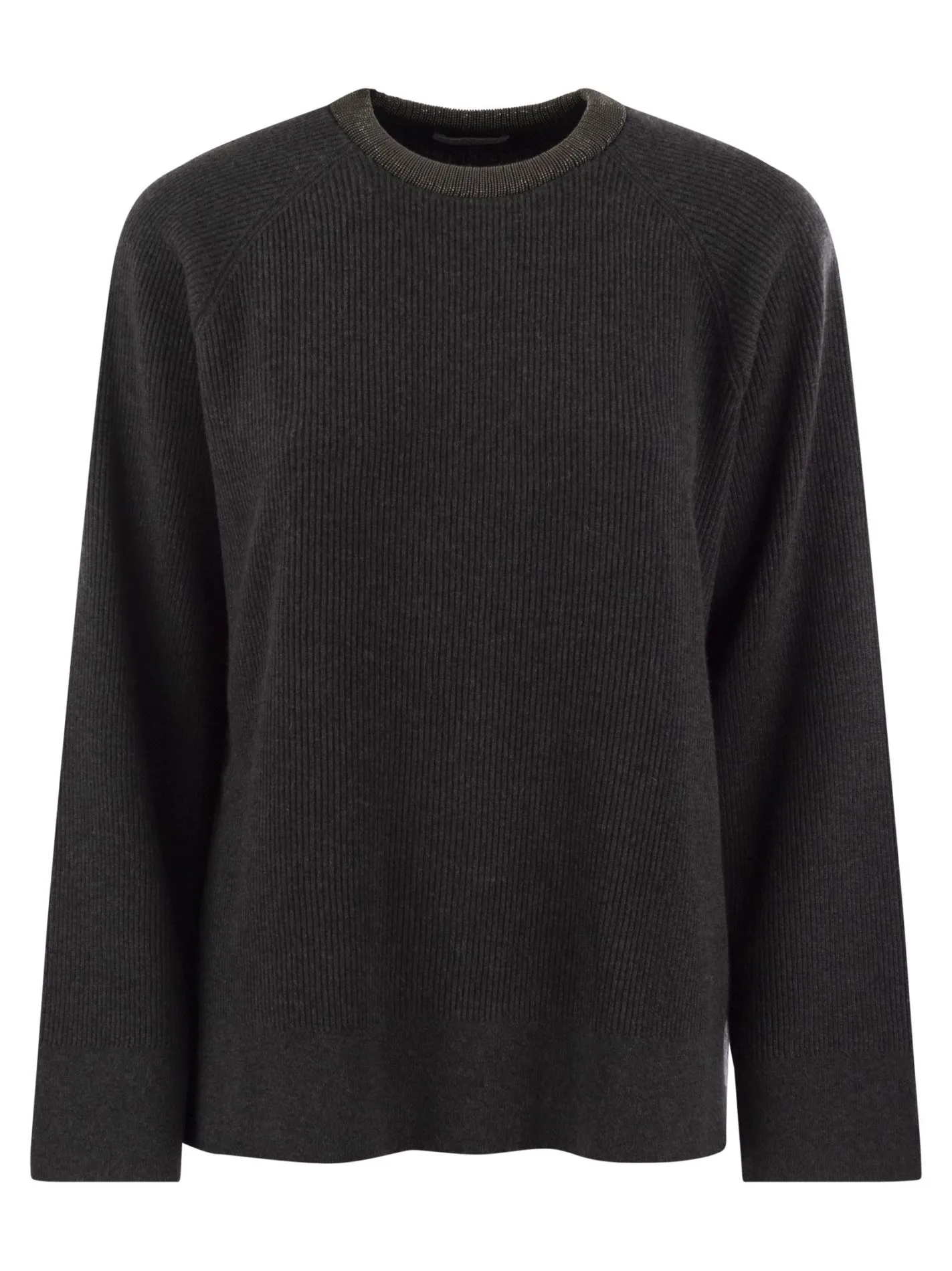 Ribbed cashmere sweater with necklace