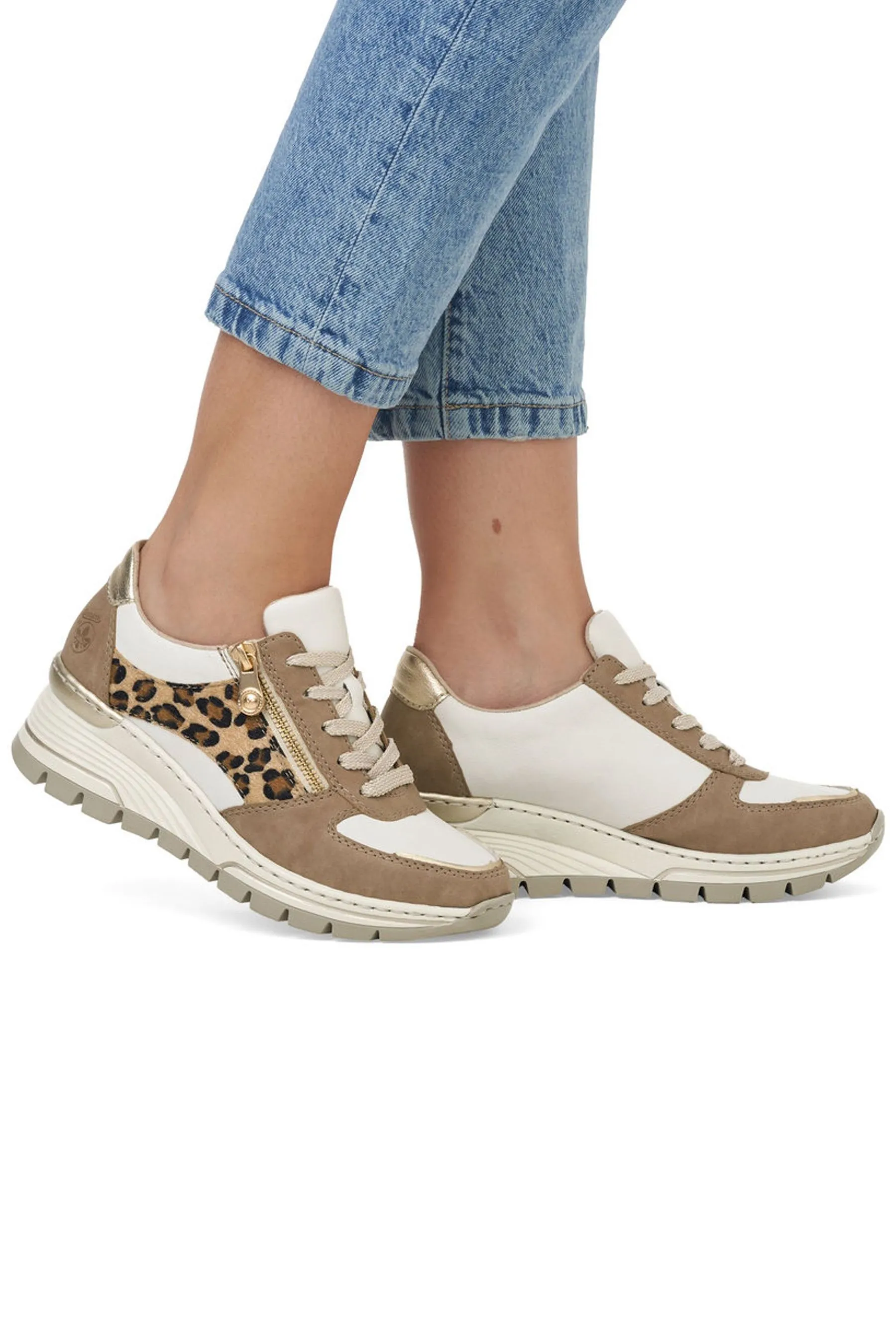 Rieker Donna Vestibilità ampia Cream - Scarpe da ginnastica con zip