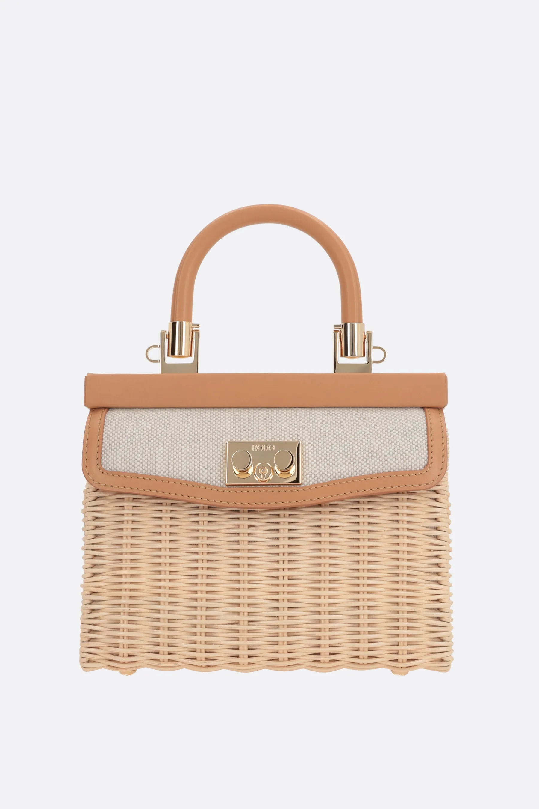  RODO borsa a mano Paris small in midollino e canvas 