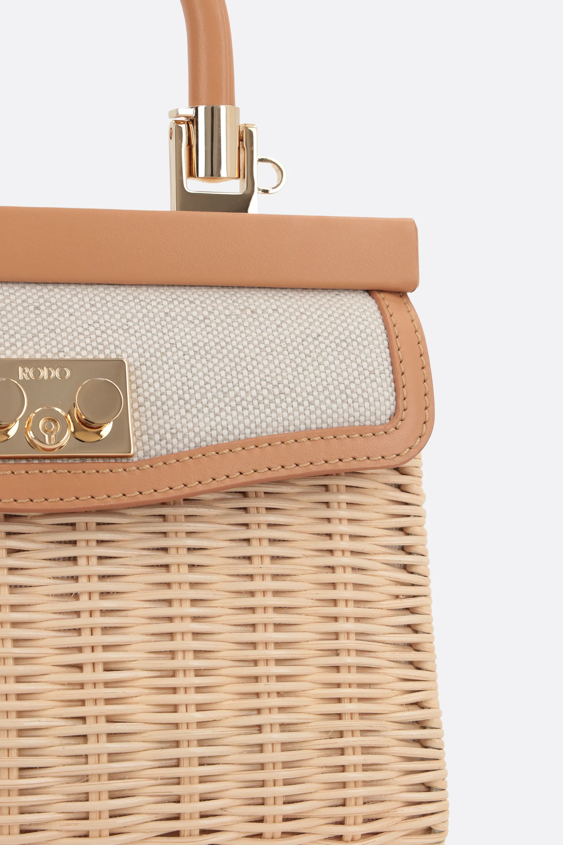  RODO borsa a mano Paris small in midollino e canvas 