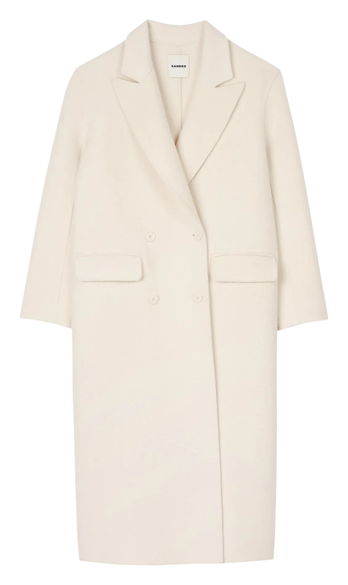  SANDRO   Lungo cappotto con collo a rever in misto lana | Bianco