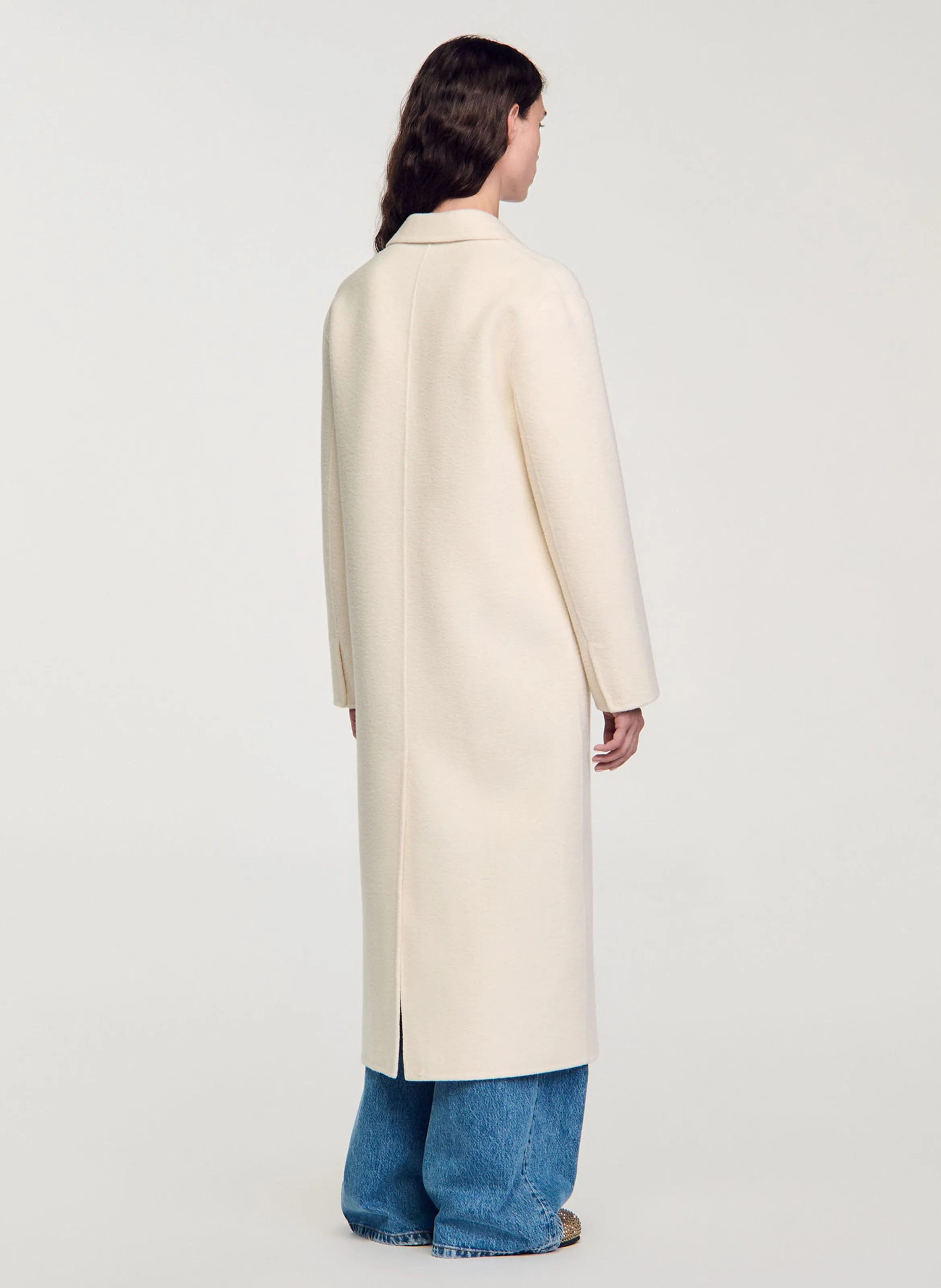  SANDRO   Lungo cappotto con collo a rever in misto lana | Bianco