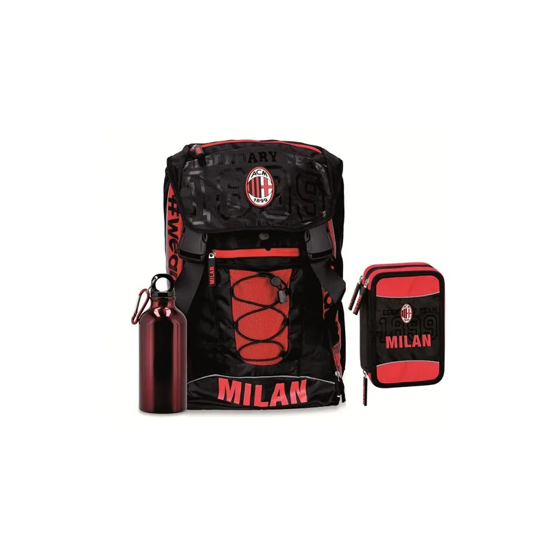 SCHOOL PACK AC MILAN ZAINO SCUOLA ESTENSIBILE+ ASTUCCIO 3 ZIP 41PEZZI GIOTTO/FRIXION/FILA PRODOT.UFFICIALE PANINI SCUOLA