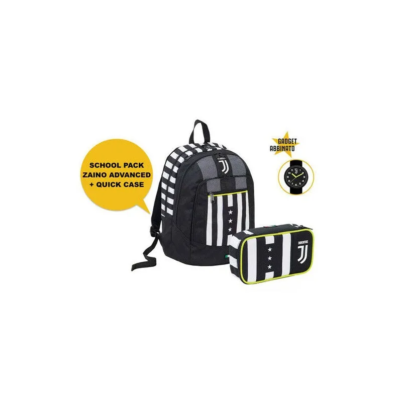 SCHOOL PACK FC JUVENTUS ZAINO ORGANIZZATO 42X33X22CM+ ASTUCCIO 1 ZIP 45PZ.+OROLOGIO DA POLSO PR.UFFICIALE DA SEVEN ITALY