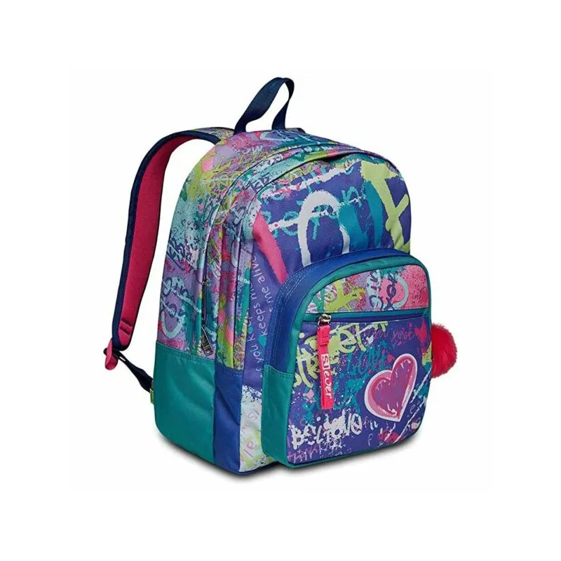 SCHOOL PACK ZAINO SCUOLA ORGANIZZATO 30X42X20CM 30LT+ASTUCCIO 3 ZIP A LIBRO 44PZ SJ GANG EVER SWITIE GIRL SEVEN ITALY