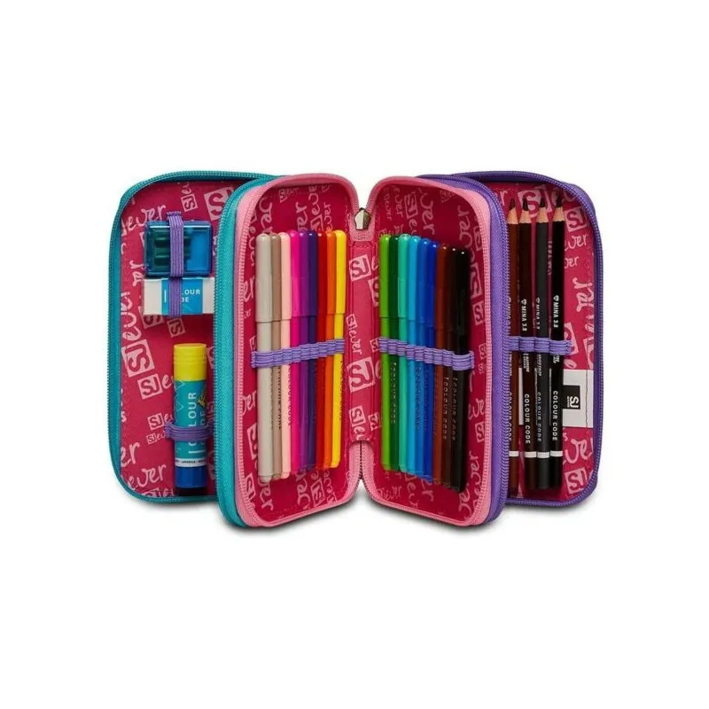 SCHOOL PACK ZAINO SCUOLA ORGANIZZATO 30X42X20CM 30LT+ASTUCCIO 3 ZIP A LIBRO 44PZ SJ GANG EVER SWITIE GIRL SEVEN ITALY