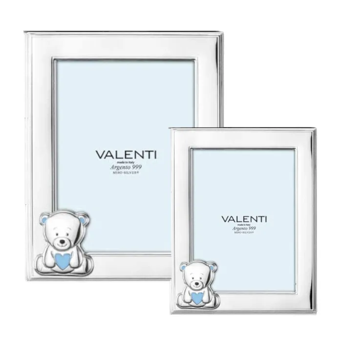 Set 2 Cornici Portafoto Celeste Con Orsetti Valenti
